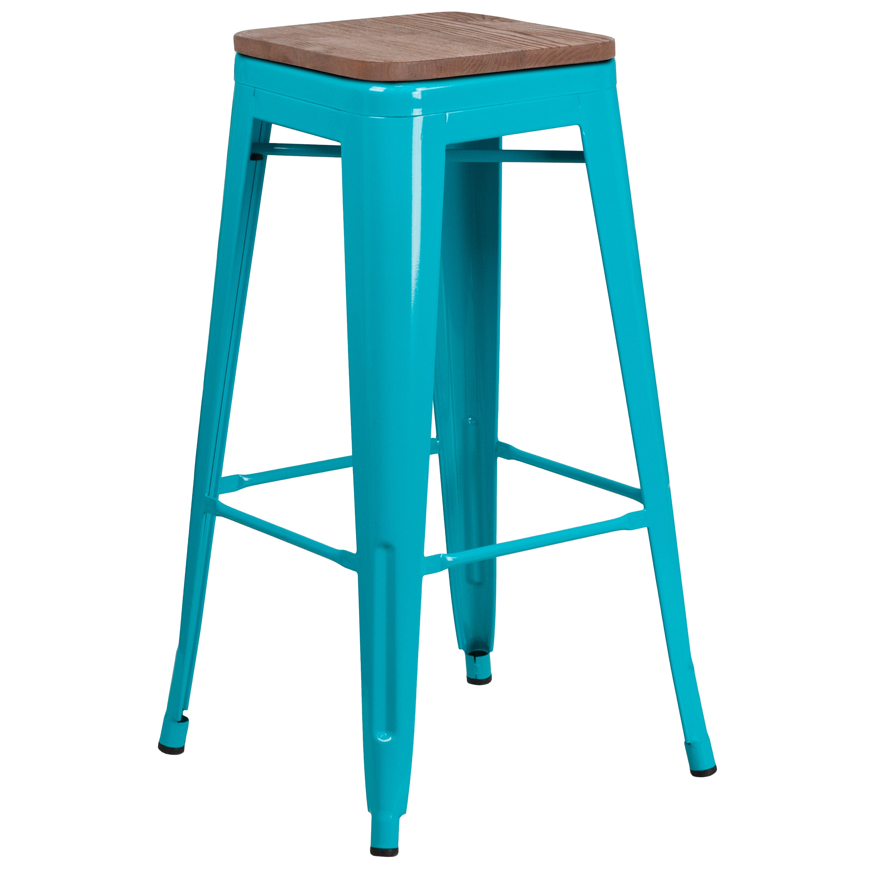 Murray 30" High Backless Crystal Teal-Blue Barstool with Square Wood Seat