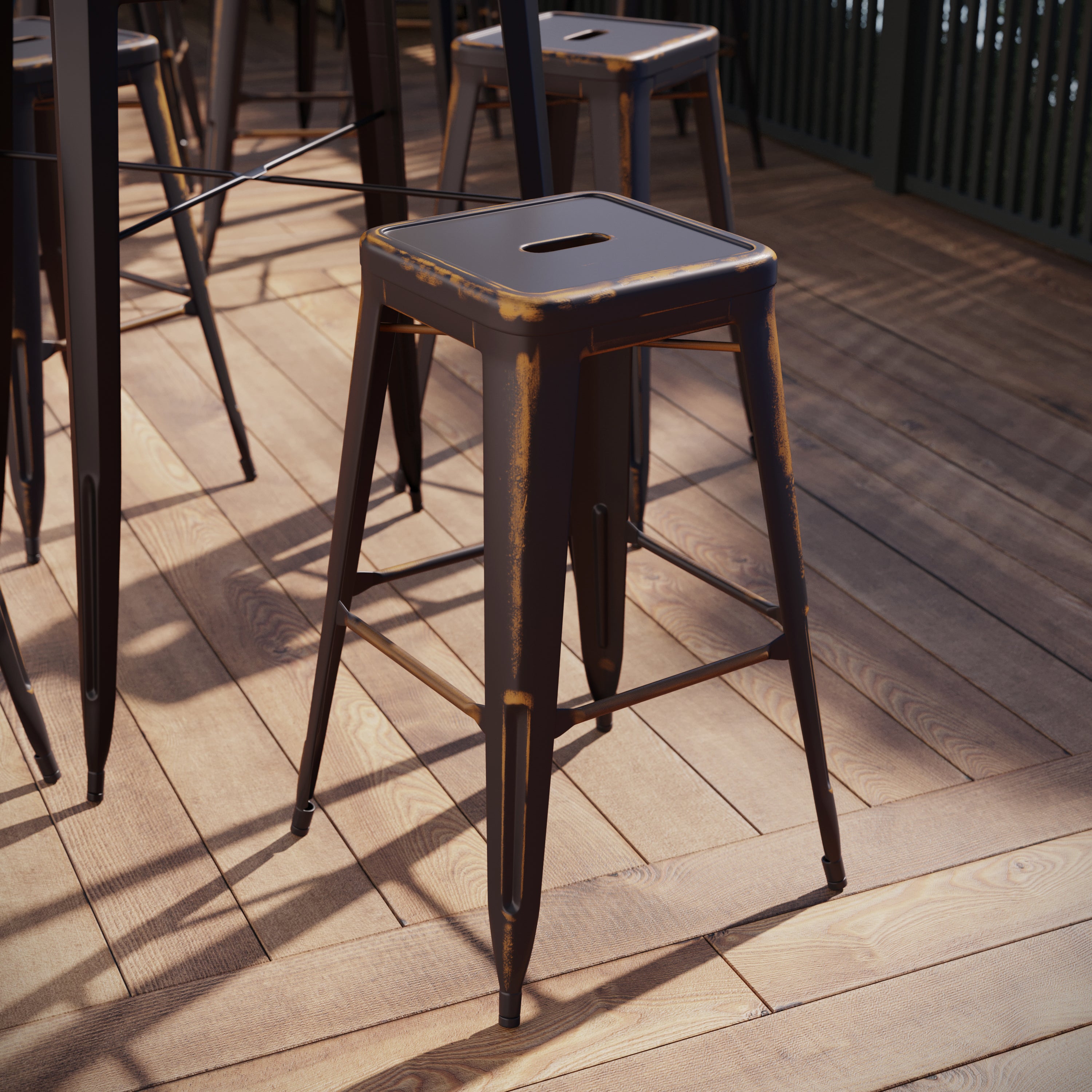 Kai Commercial Grade 30" High Backless Distressed Copper Metal Indoor-Outdoor Barstool