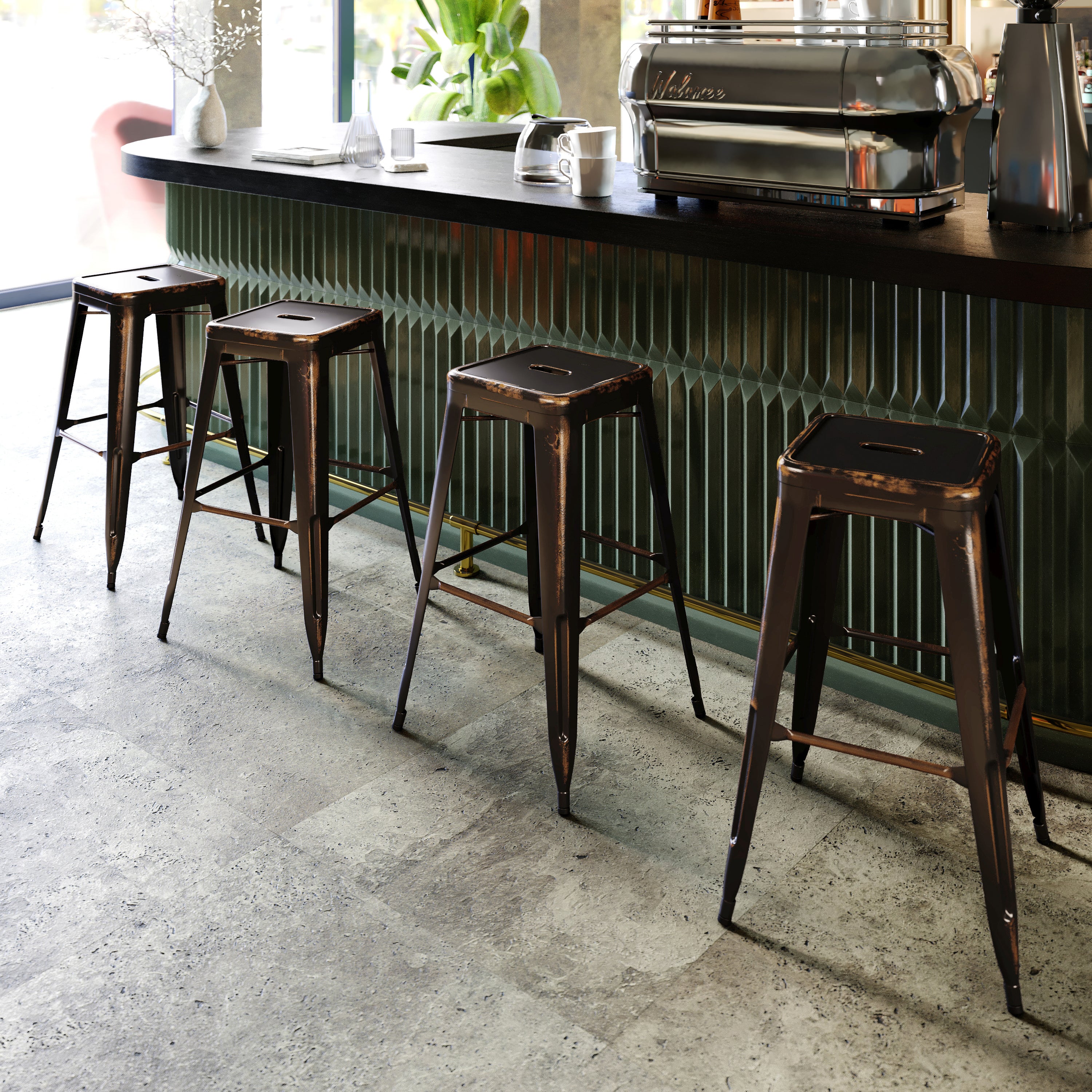 Kai Commercial Grade 30" High Backless Distressed Copper Metal Indoor-Outdoor Barstool