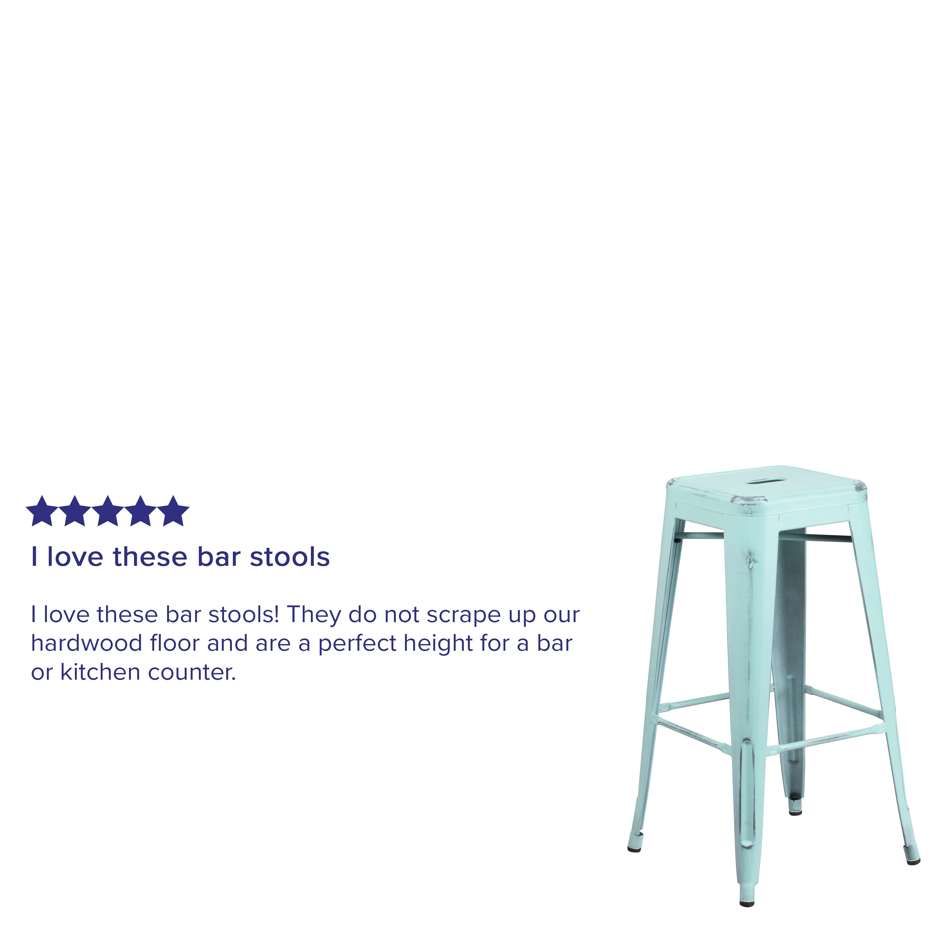 Kai Commercial Grade 30" High Backless Distressed Green-Blue Metal Indoor-Outdoor Barstool