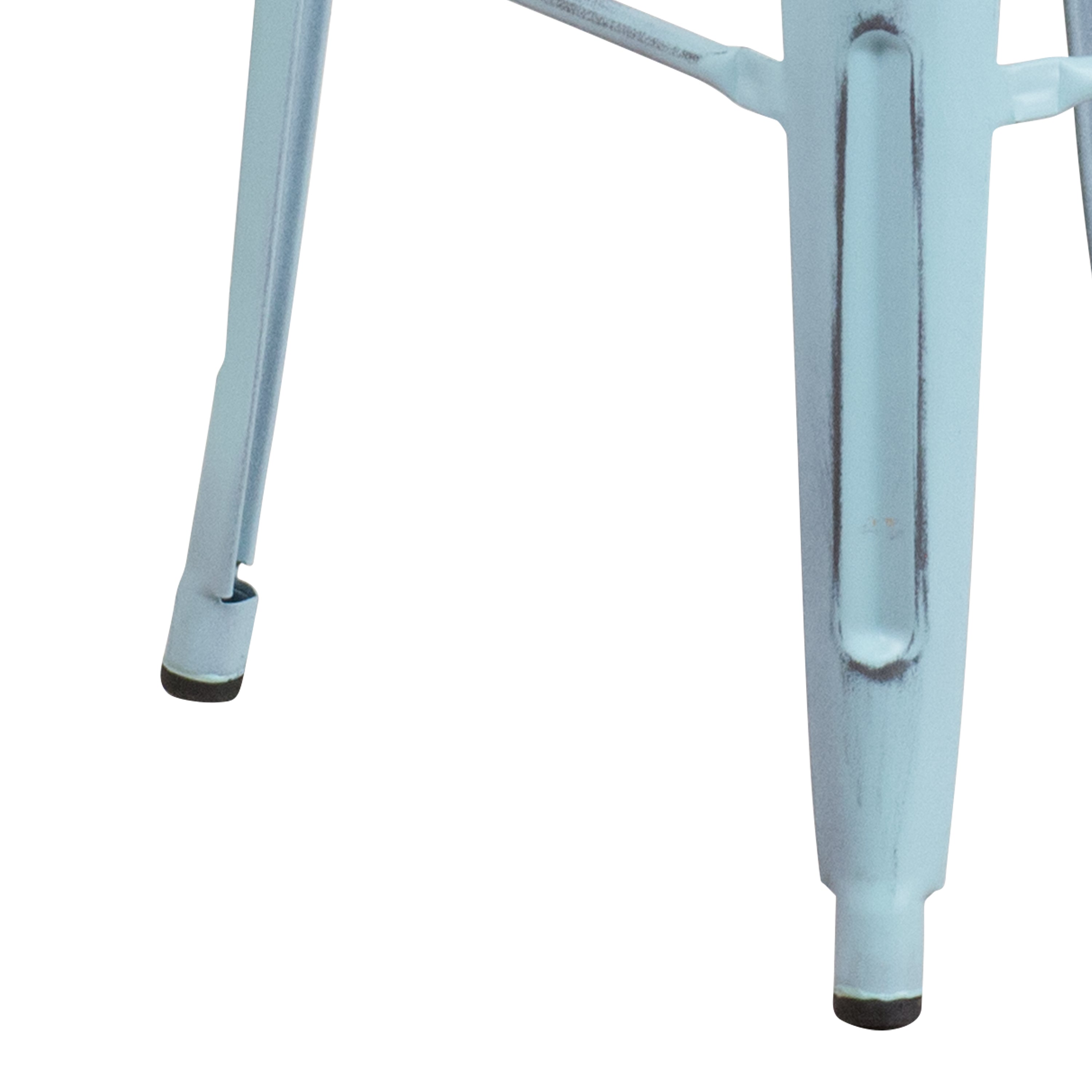 Kai Commercial Grade 30" High Backless Distressed Green-Blue Metal Indoor-Outdoor Barstool