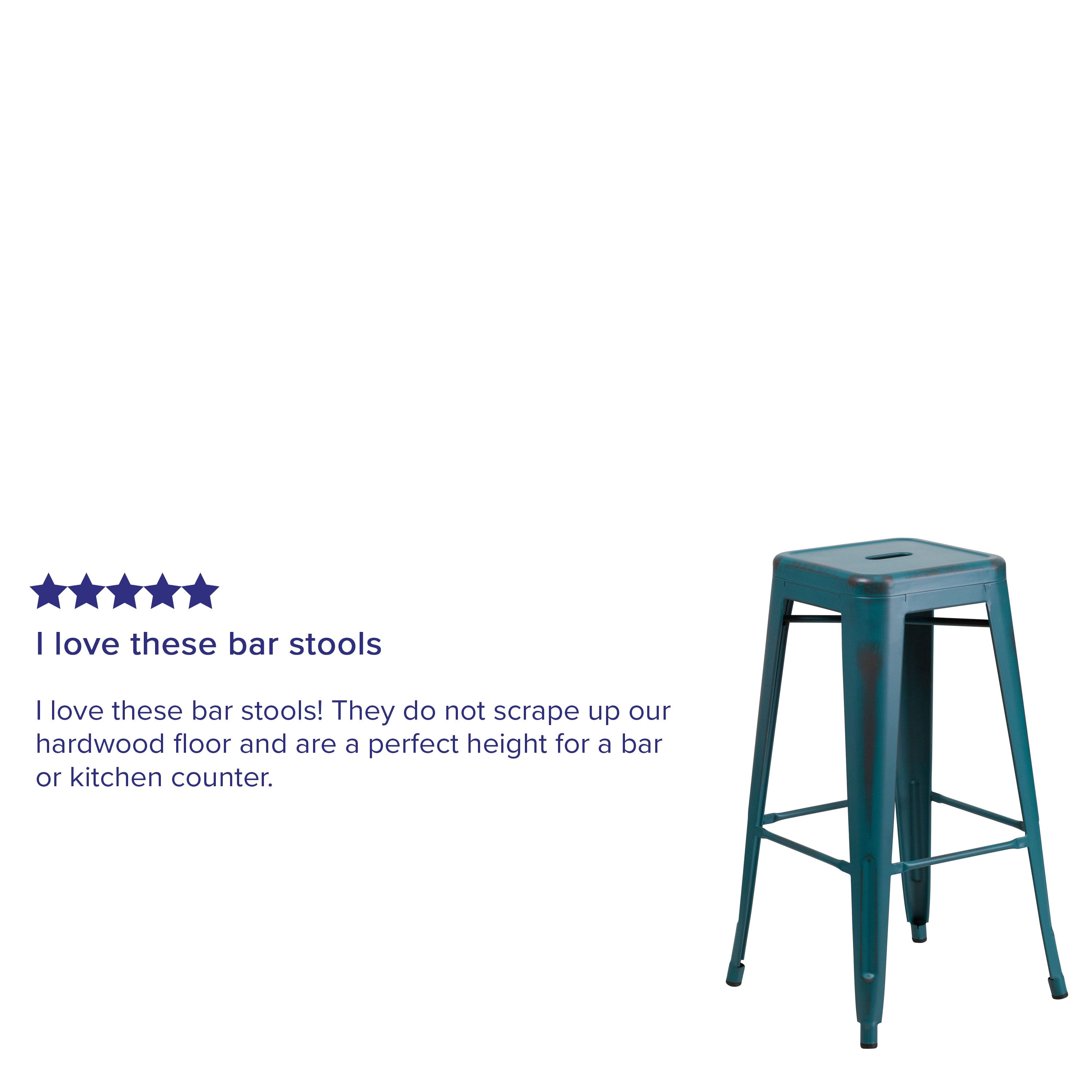 Kai Commercial Grade 30" High Backless Distressed Kelly Blue-Teal Metal Indoor-Outdoor Barstool