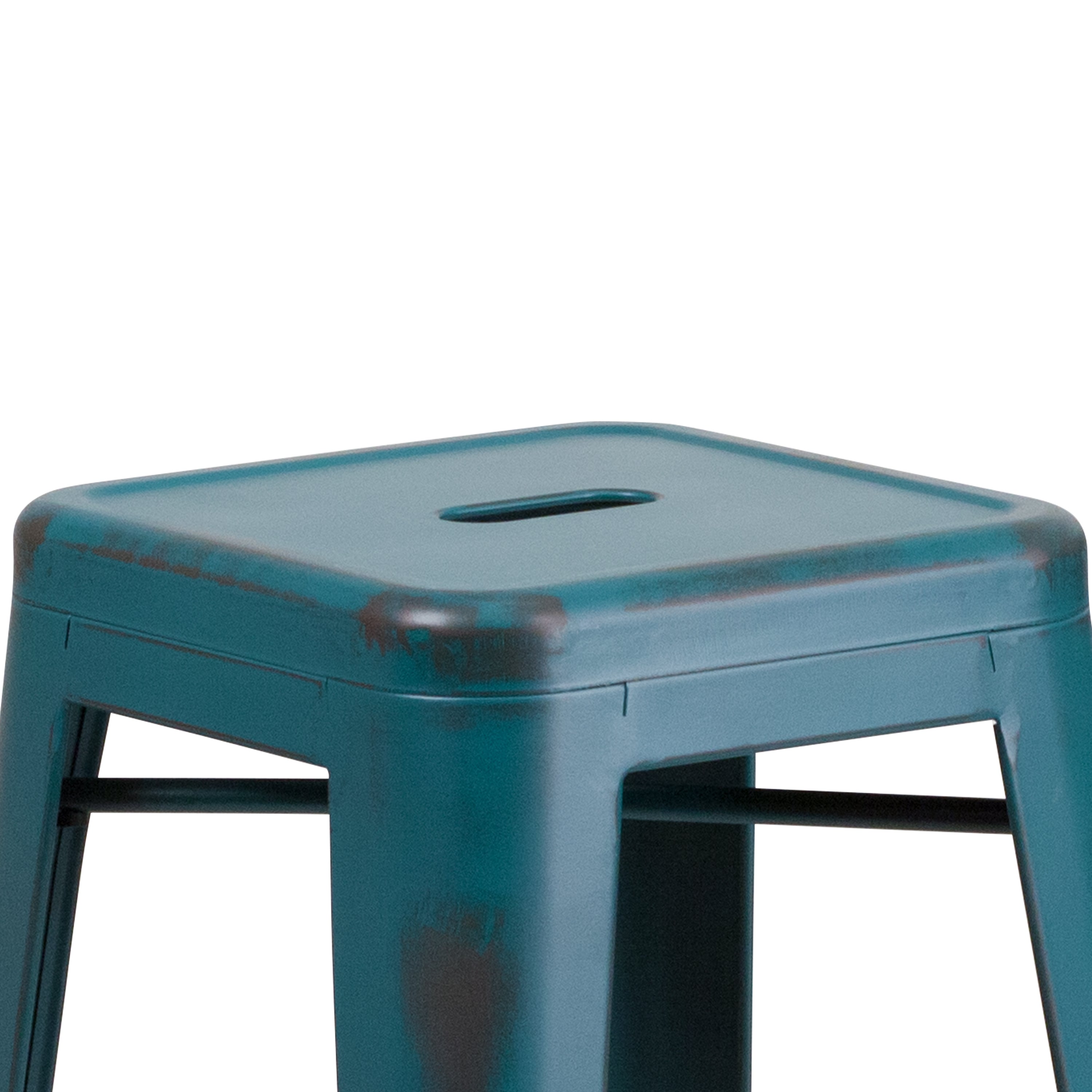 Kai Commercial Grade 30" High Backless Distressed Kelly Blue-Teal Metal Indoor-Outdoor Barstool