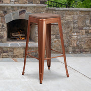 Murray 30" High Backless Copper Barstool with Square Wood Seat