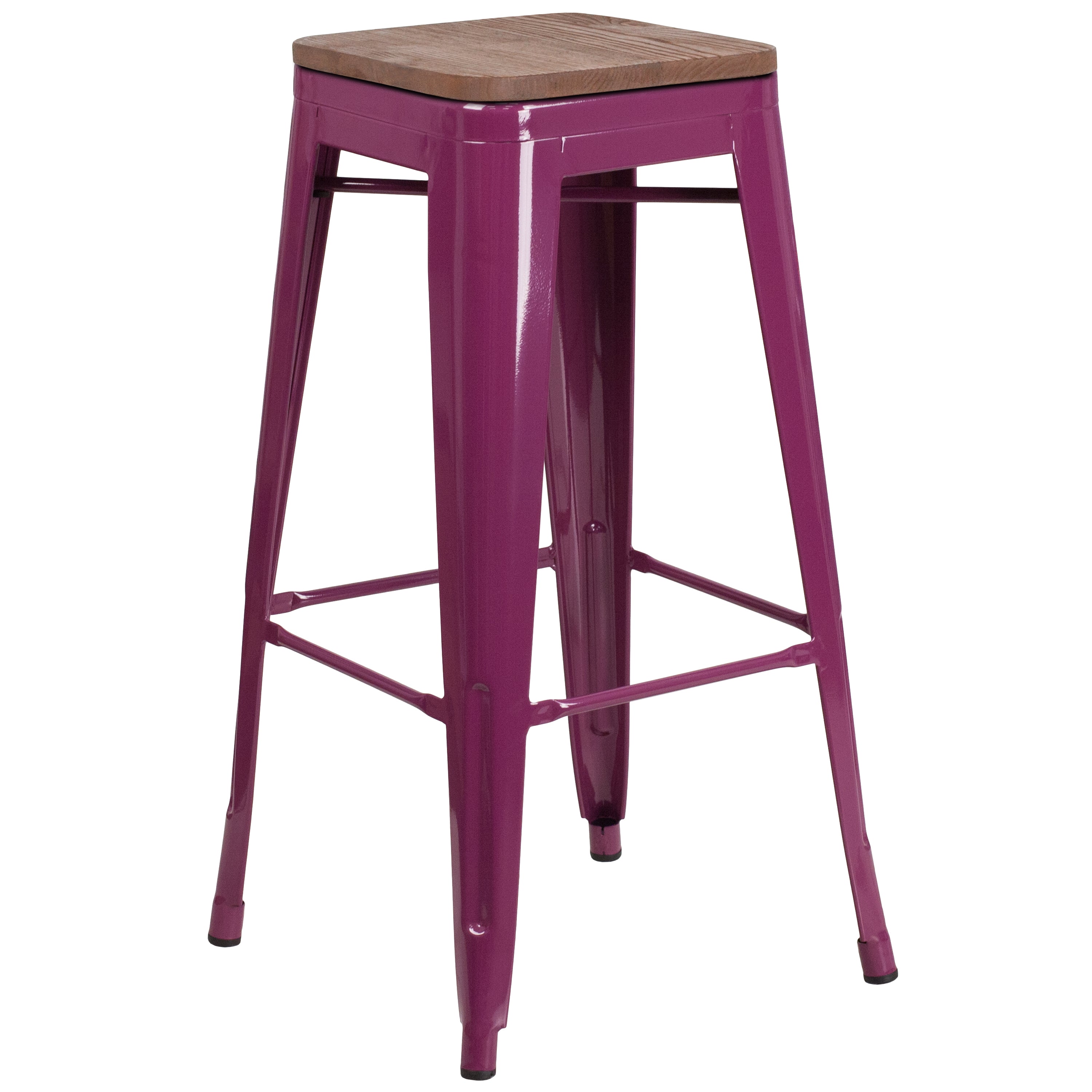 Murray 30" High Backless Purple Barstool with Square Wood Seat