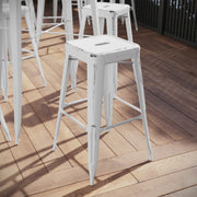 Kai Commercial Grade 30" High Backless Distressed White Metal Indoor-Outdoor Barstool