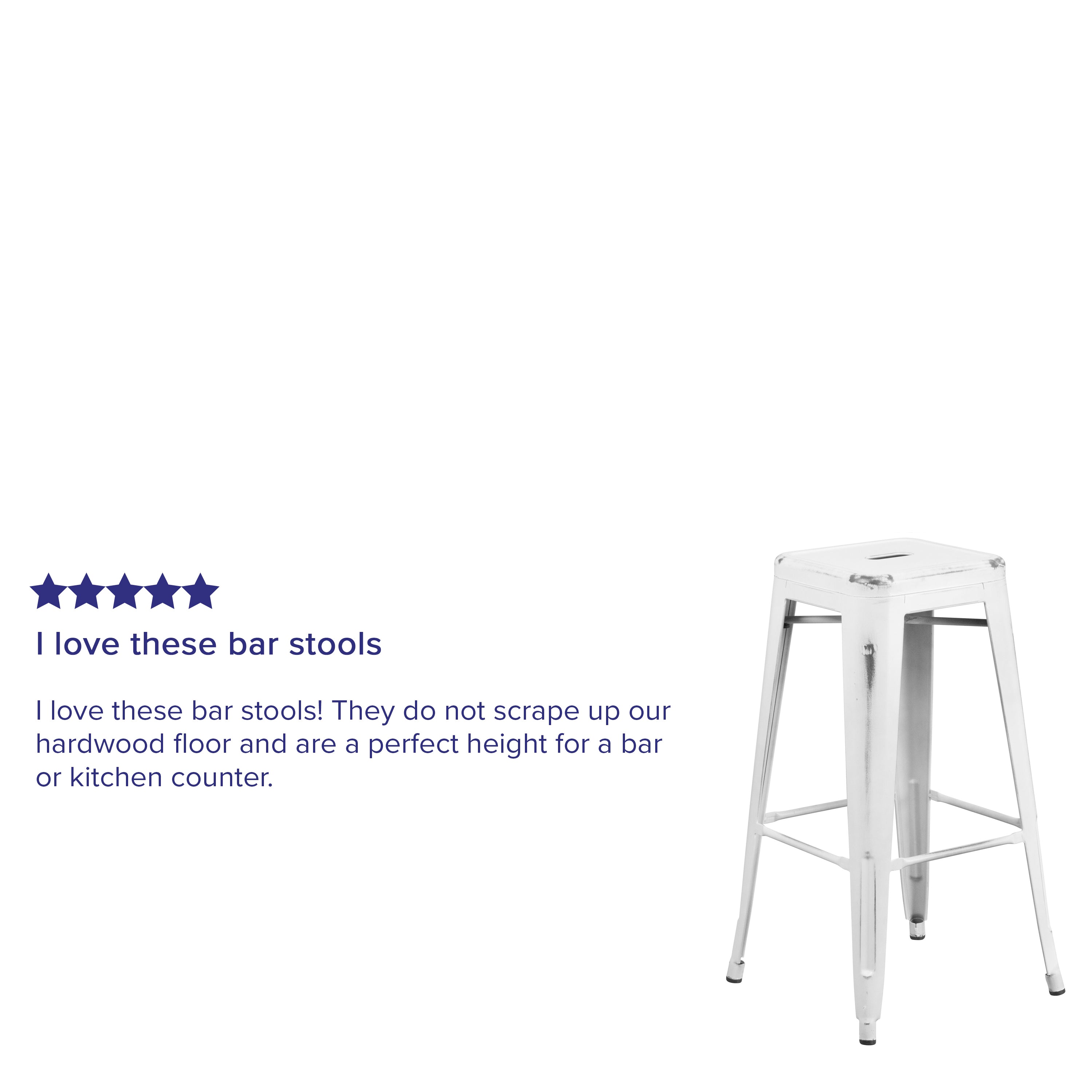 Kai Commercial Grade 30" High Backless Distressed White Metal Indoor-Outdoor Barstool