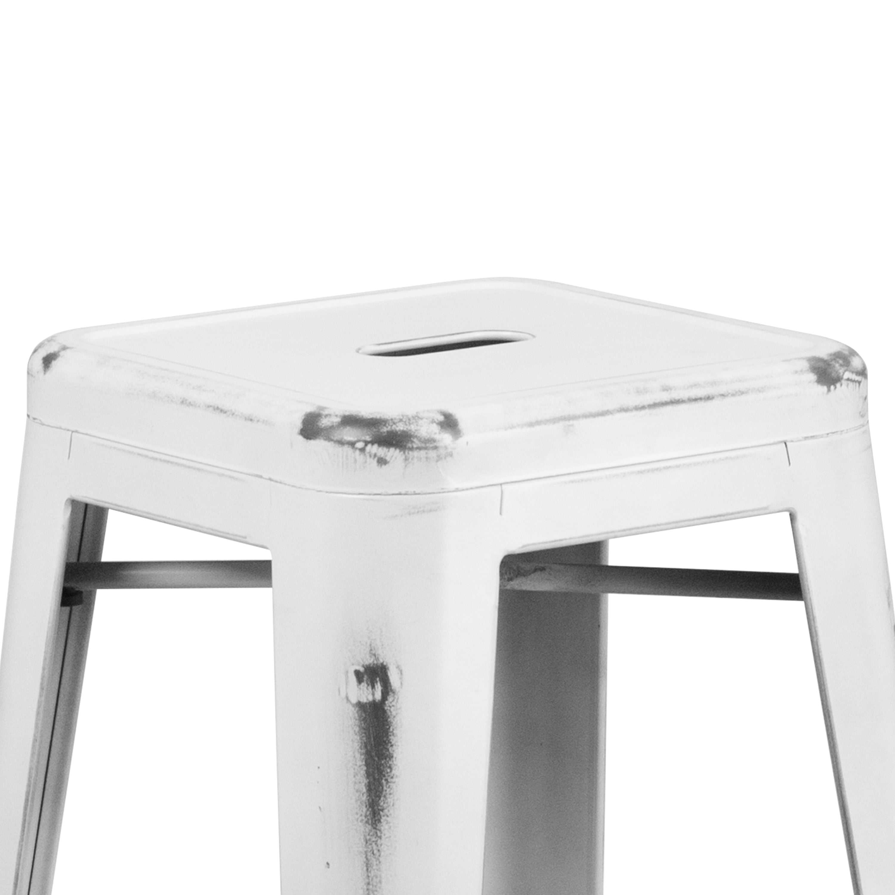 Kai Commercial Grade 30" High Backless Distressed White Metal Indoor-Outdoor Barstool