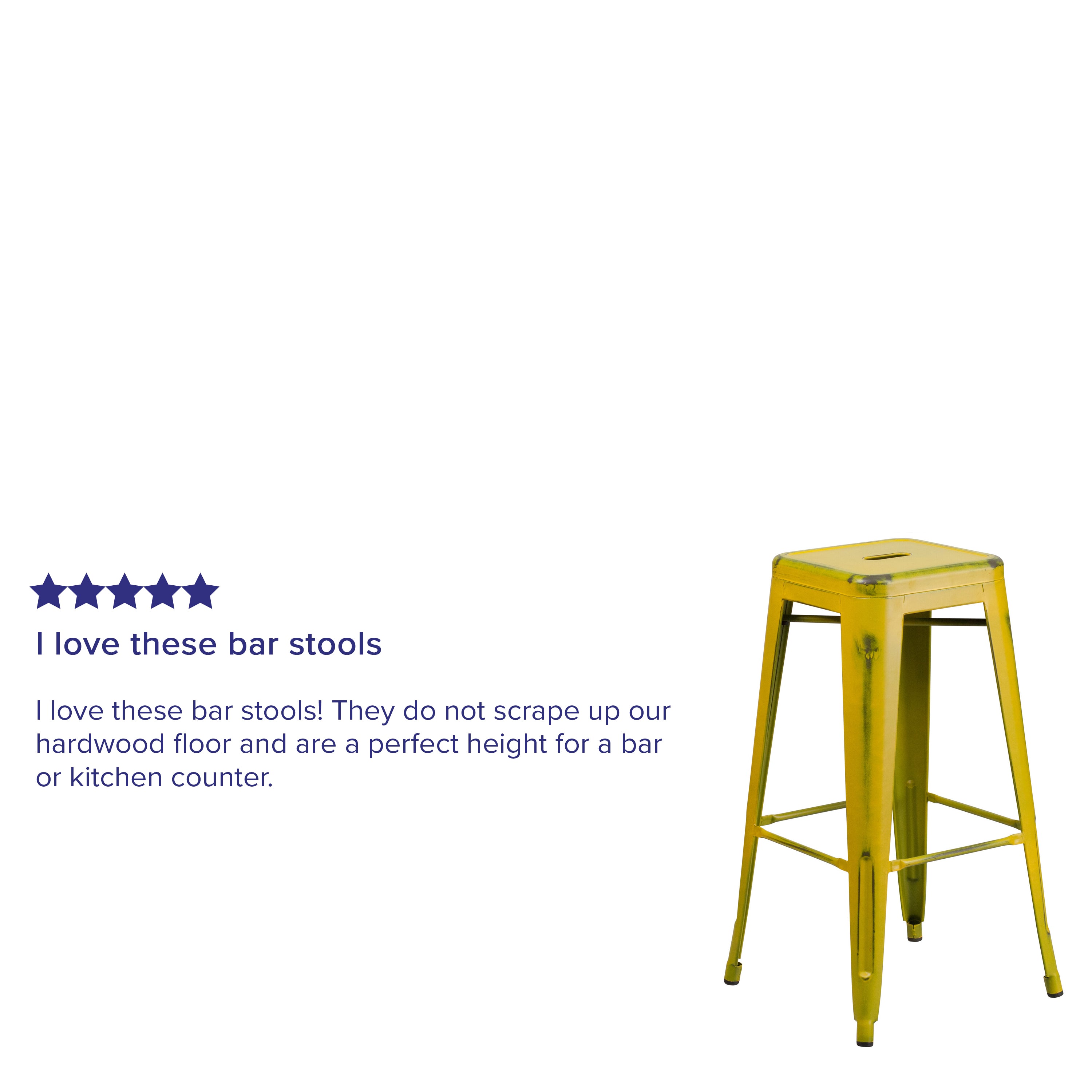 Kai Commercial Grade 30" High Backless Distressed Yellow Metal Indoor-Outdoor Barstool