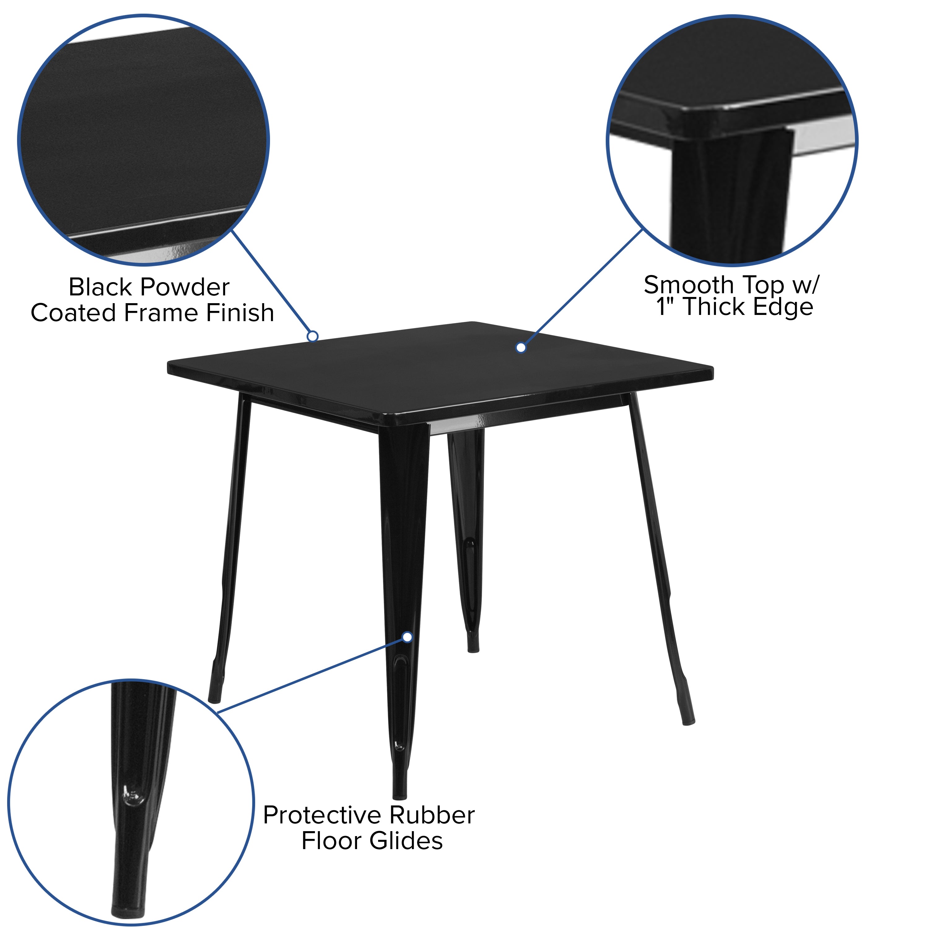 Felix Commercial Grade 31.5" Square Black Metal Indoor-Outdoor Table