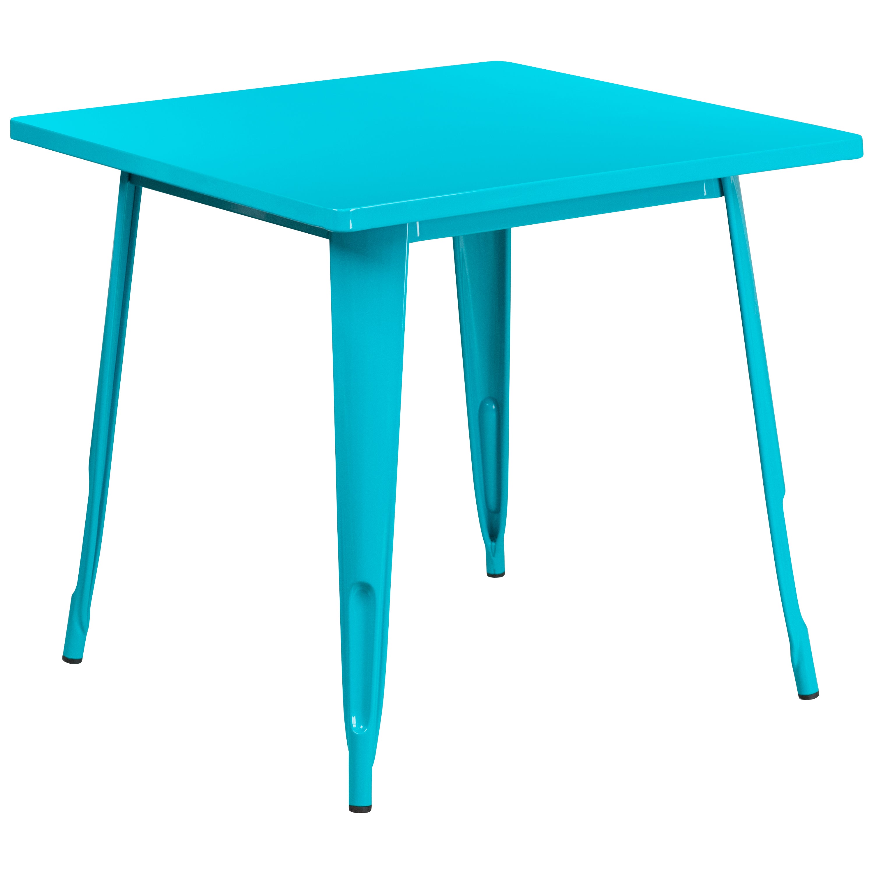 Felix Commercial Grade 31.5" Square Crystal Teal-Blue Metal Indoor-Outdoor Table