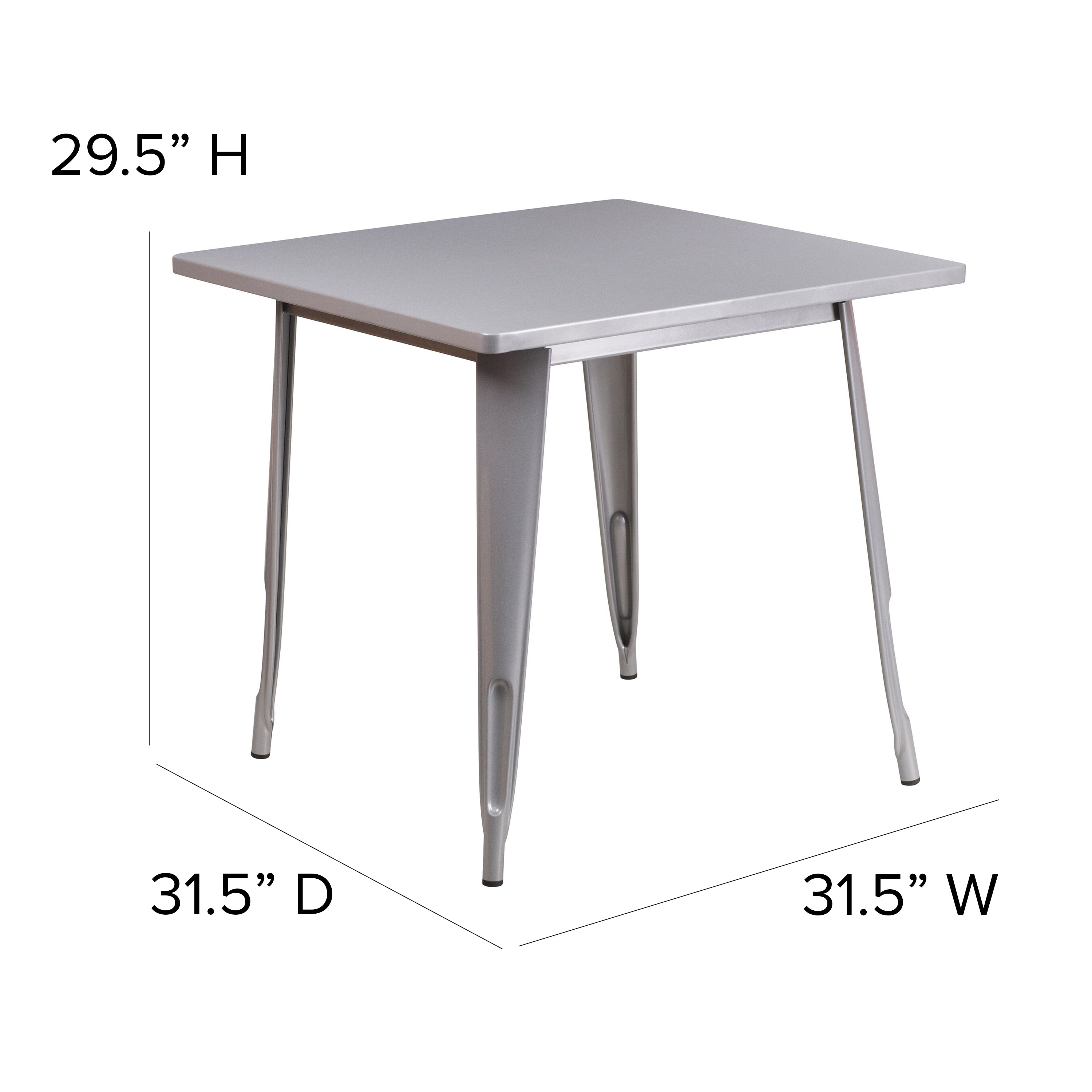 Foster Commercial Grade 31.5" Square Silver Metal Indoor-Outdoor Table Set with 4 Stack Chairs