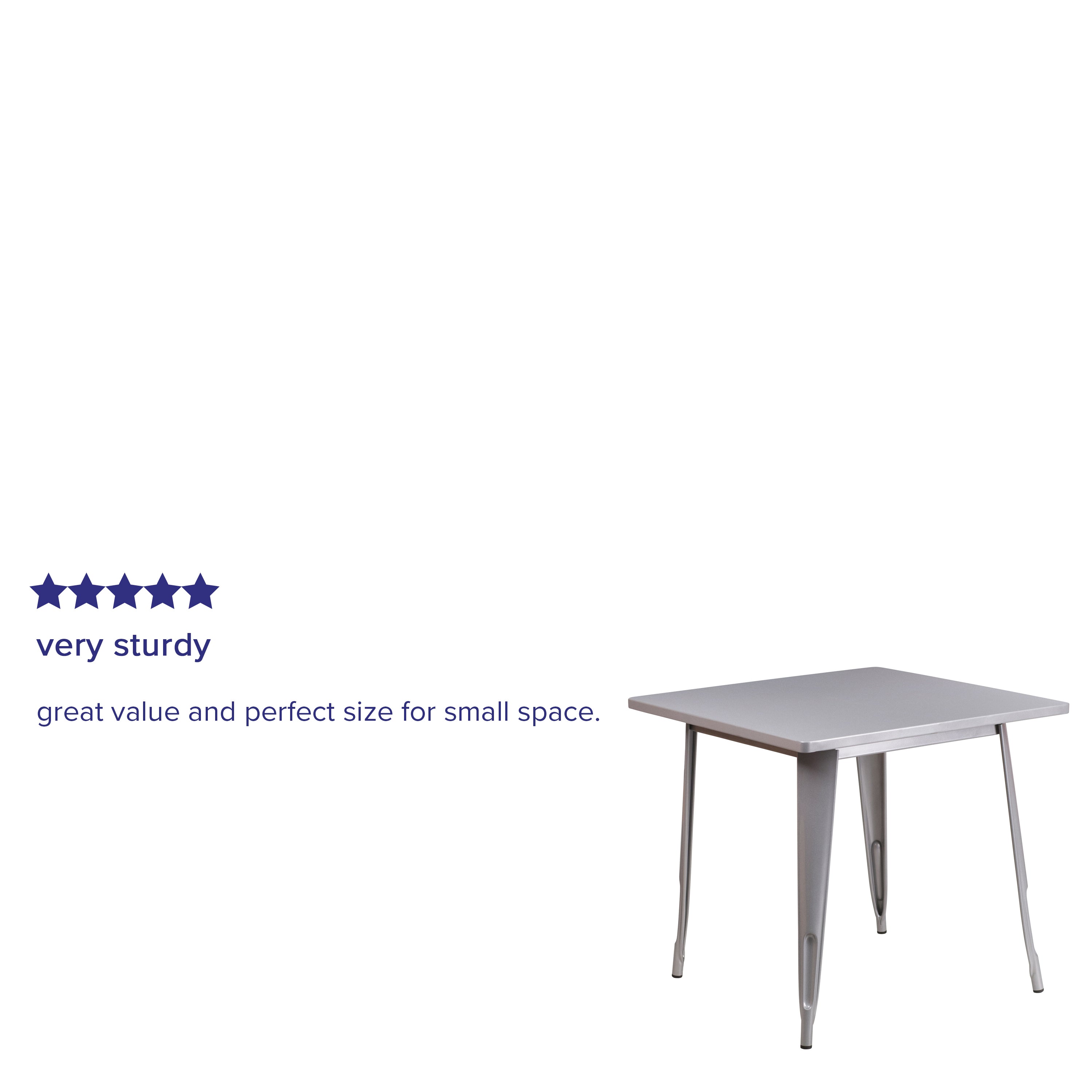 Felix Commercial Grade 31.5" Square Silver Metal Indoor-Outdoor Table
