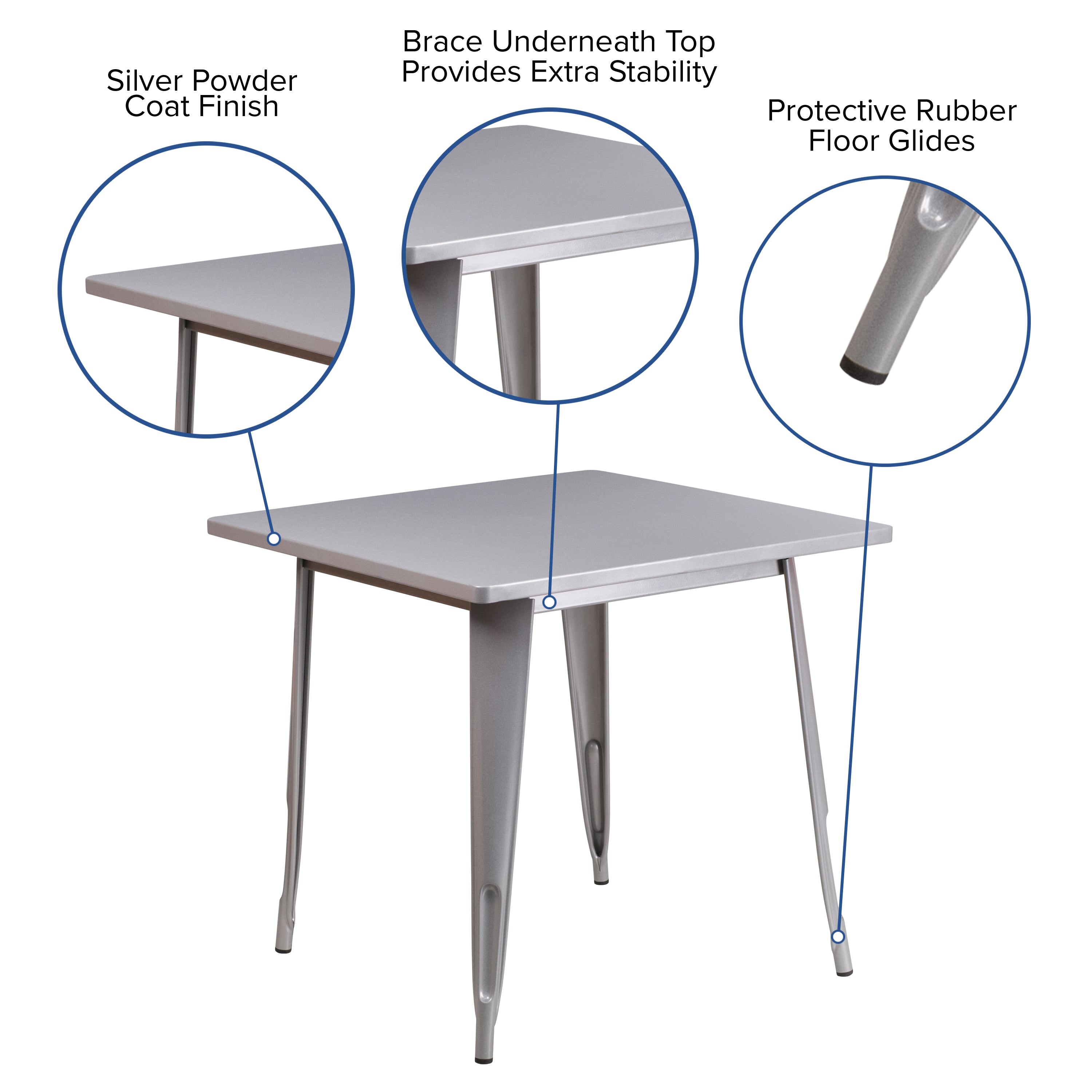 Felix Commercial Grade 31.5" Square Silver Metal Indoor-Outdoor Table