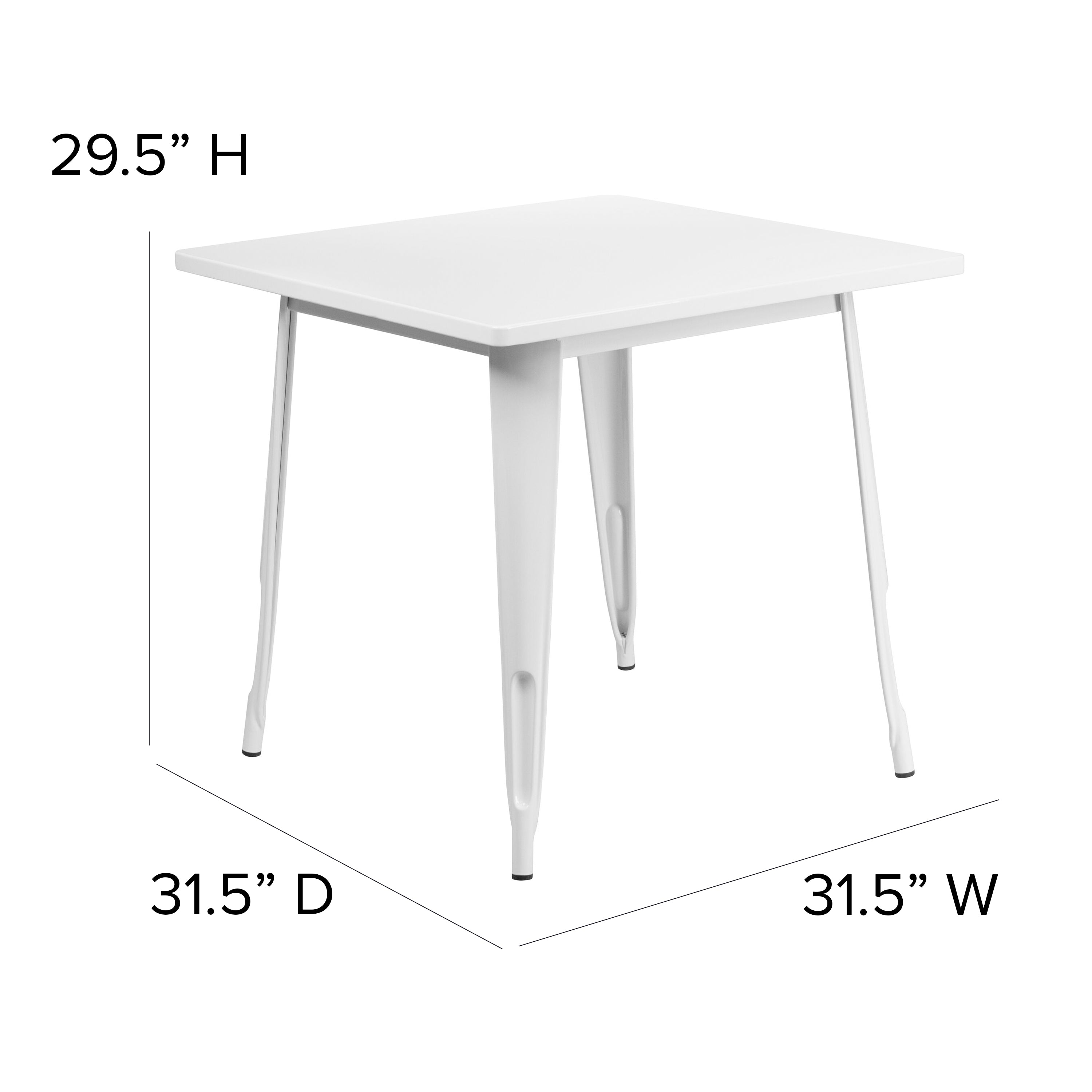 Foster Commercial Grade 31.5" Square White Metal Indoor-Outdoor Table Set with 4 Stack Chairs