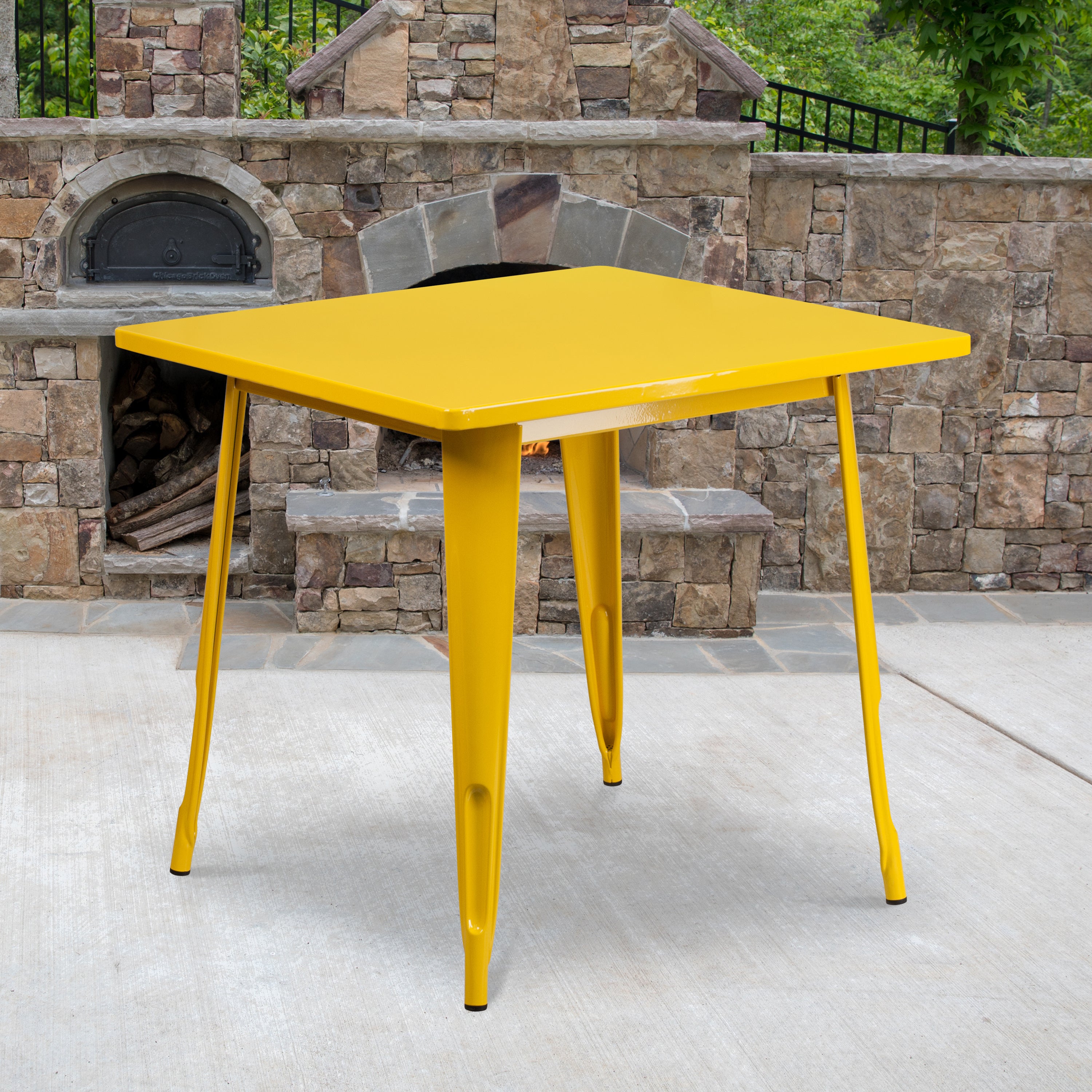 Felix Commercial Grade 31.5" Square Yellow Metal Indoor-Outdoor Table