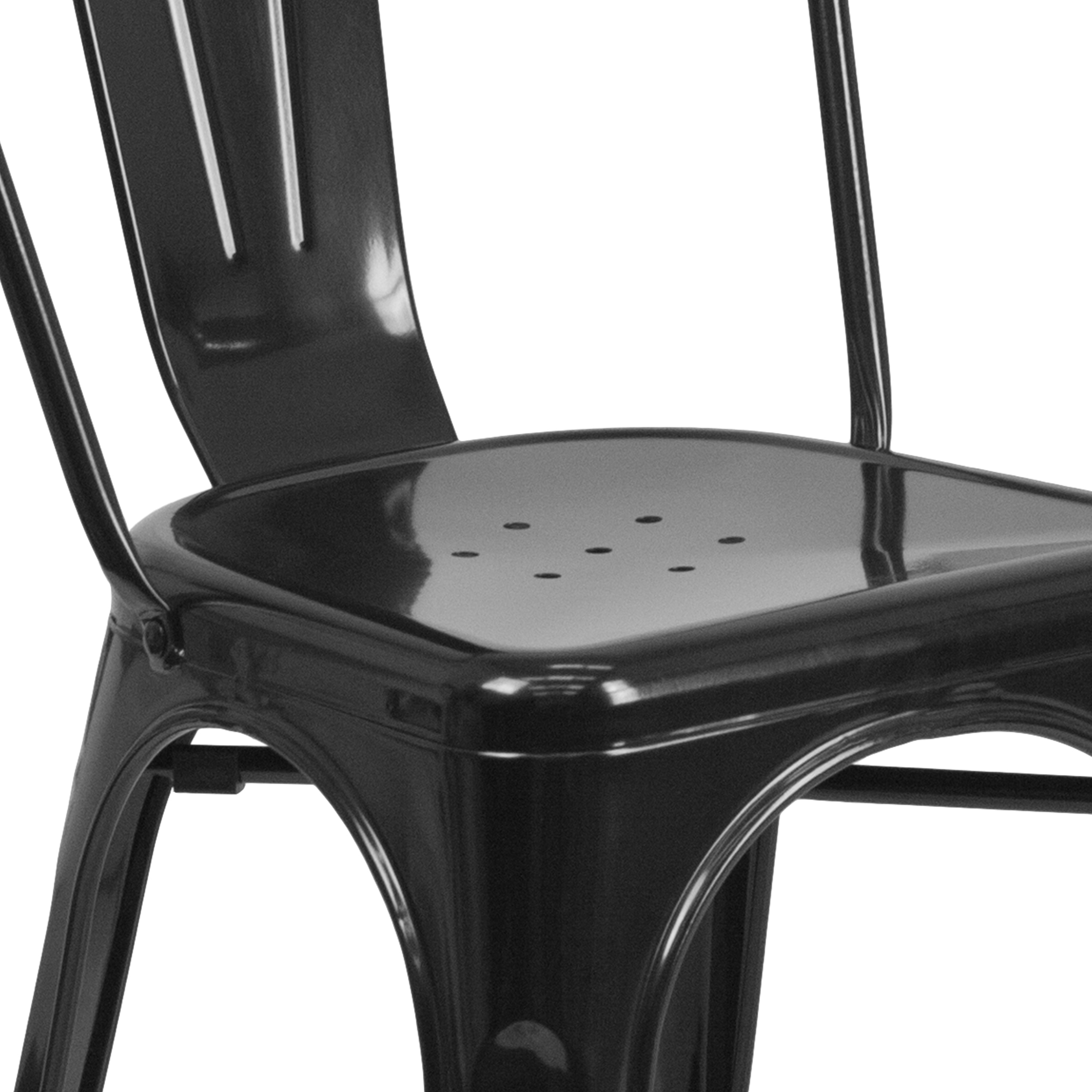 Foster Commercial Grade 31.5" Square Black Metal Indoor-Outdoor Table Set with 4 Stack Chairs