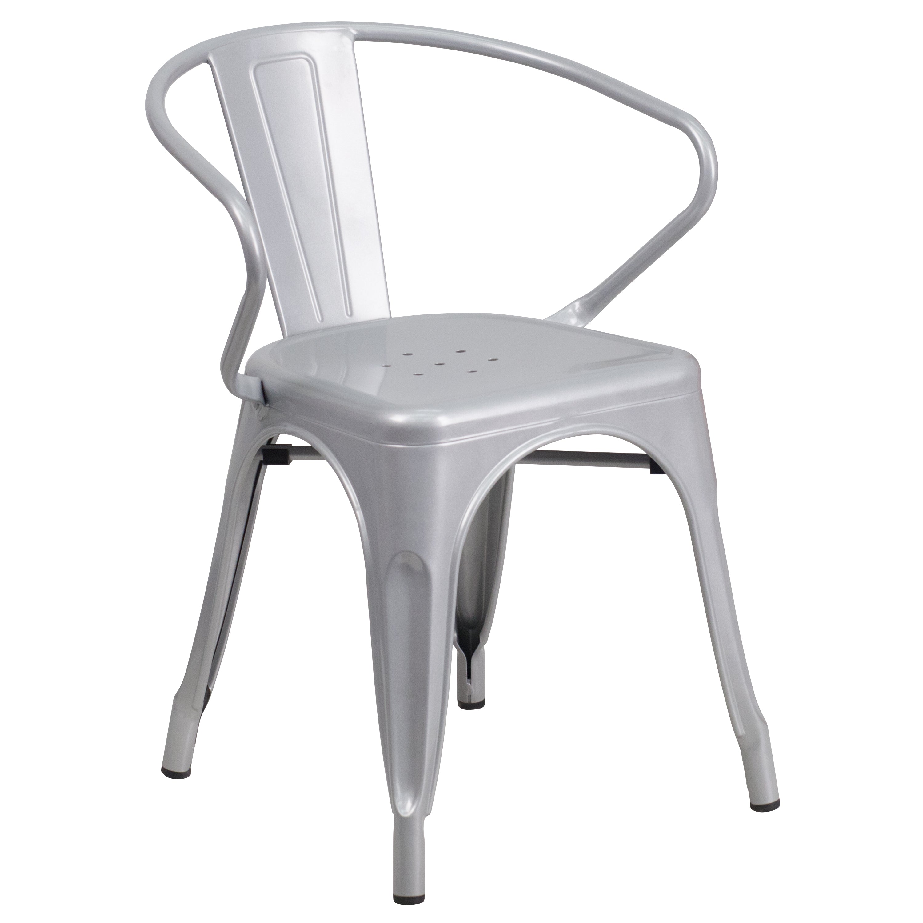 Grady Commercial Grade 31.5" Square Silver Metal Indoor-Outdoor Table Set with 4 Arm Chairs