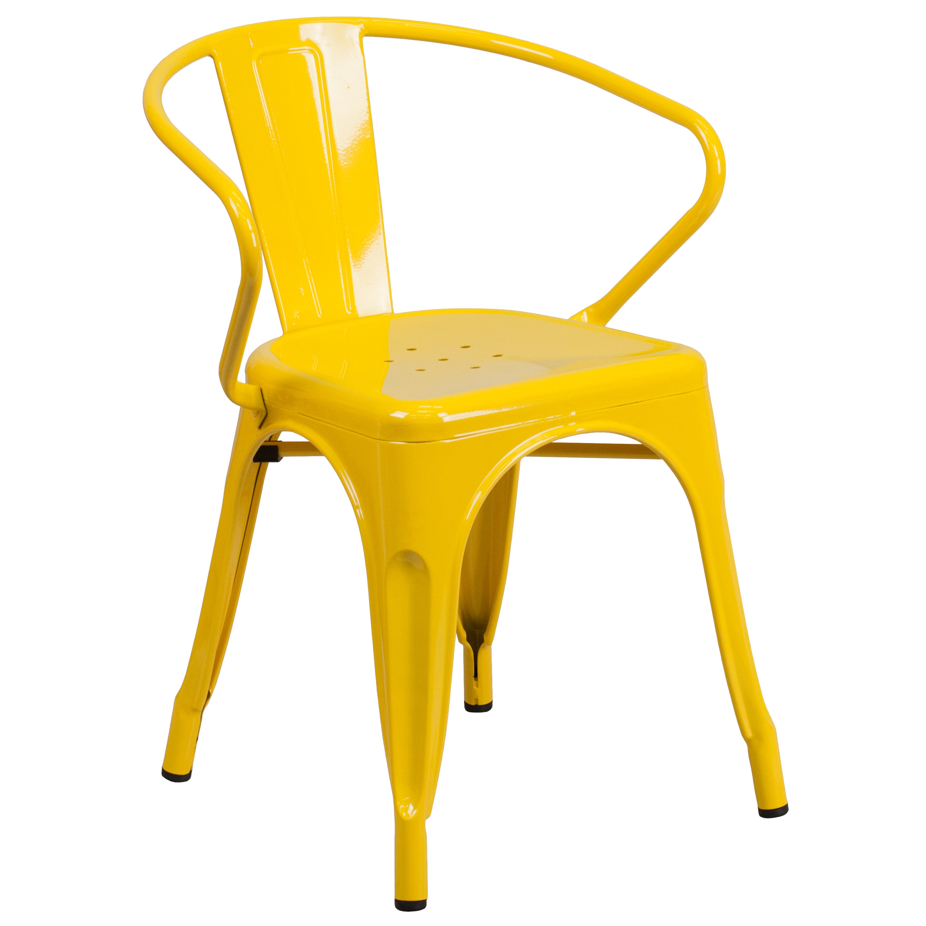 Grady Commercial Grade 31.5" Square Yellow Metal Indoor-Outdoor Table Set with 4 Arm Chairs