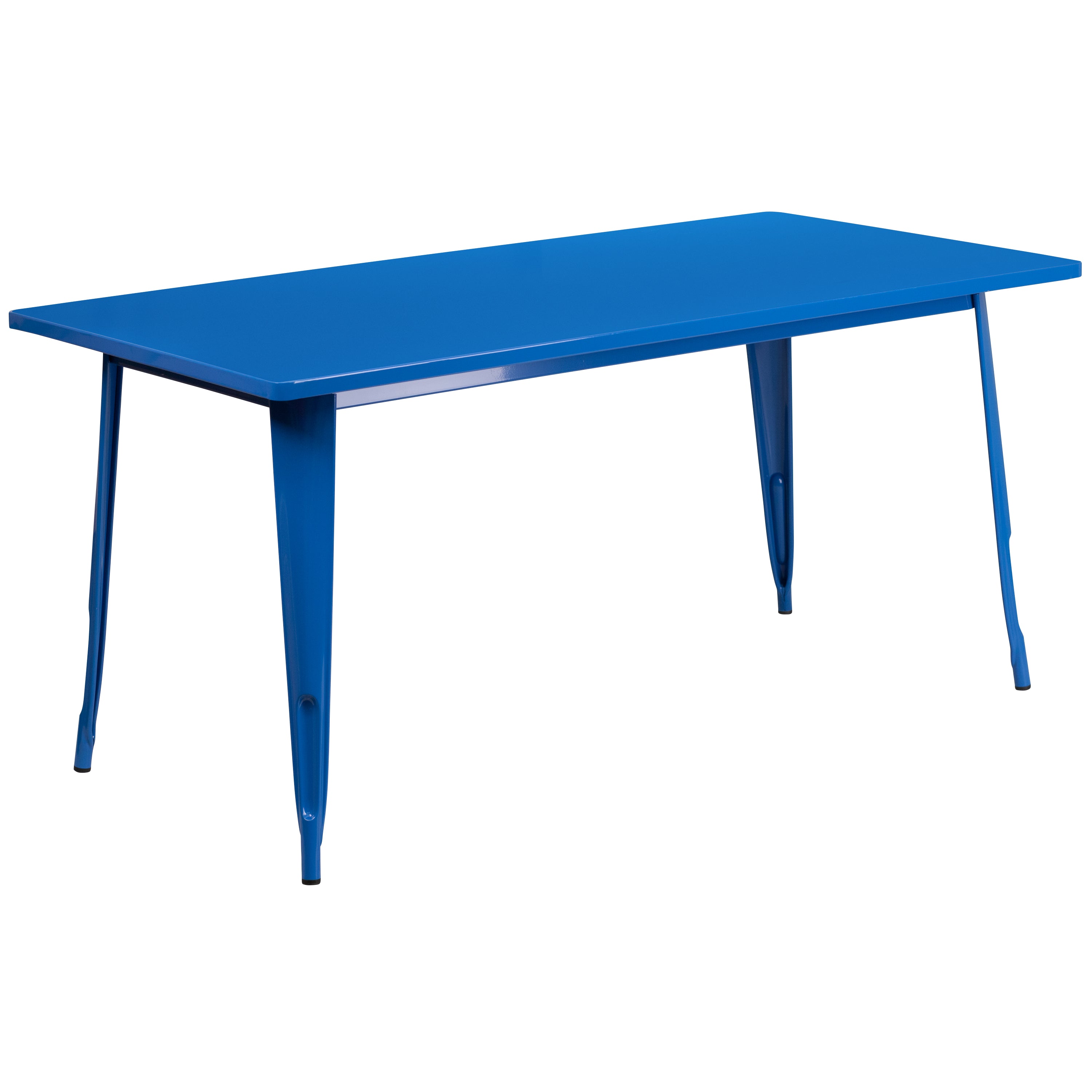 Darcy Commercial Grade 31.5" x 63" Rectangular Blue Metal Indoor-Outdoor Table Set with 4 Stack Chairs