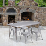 Fisher Commercial Grade 31.5" x 63" Rectangular Silver Metal Indoor-Outdoor Table Set with 4 Arm Chairs