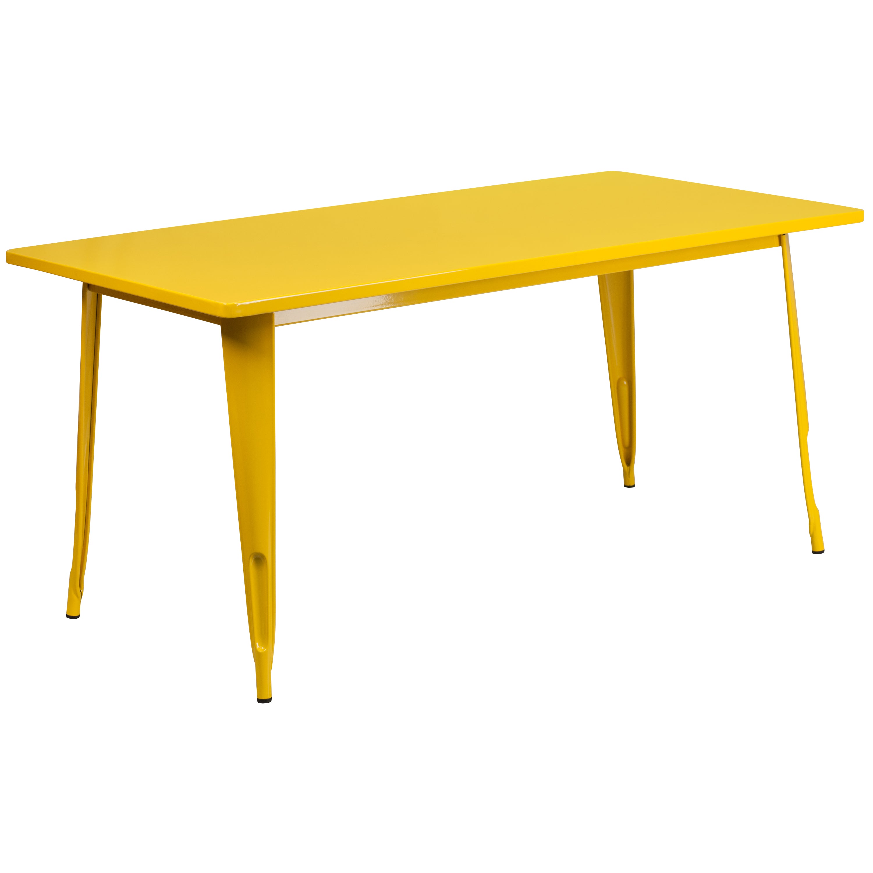 Fisher Commercial Grade 31.5" x 63" Rectangular Yellow Metal Indoor-Outdoor Table Set with 4 Arm Chairs