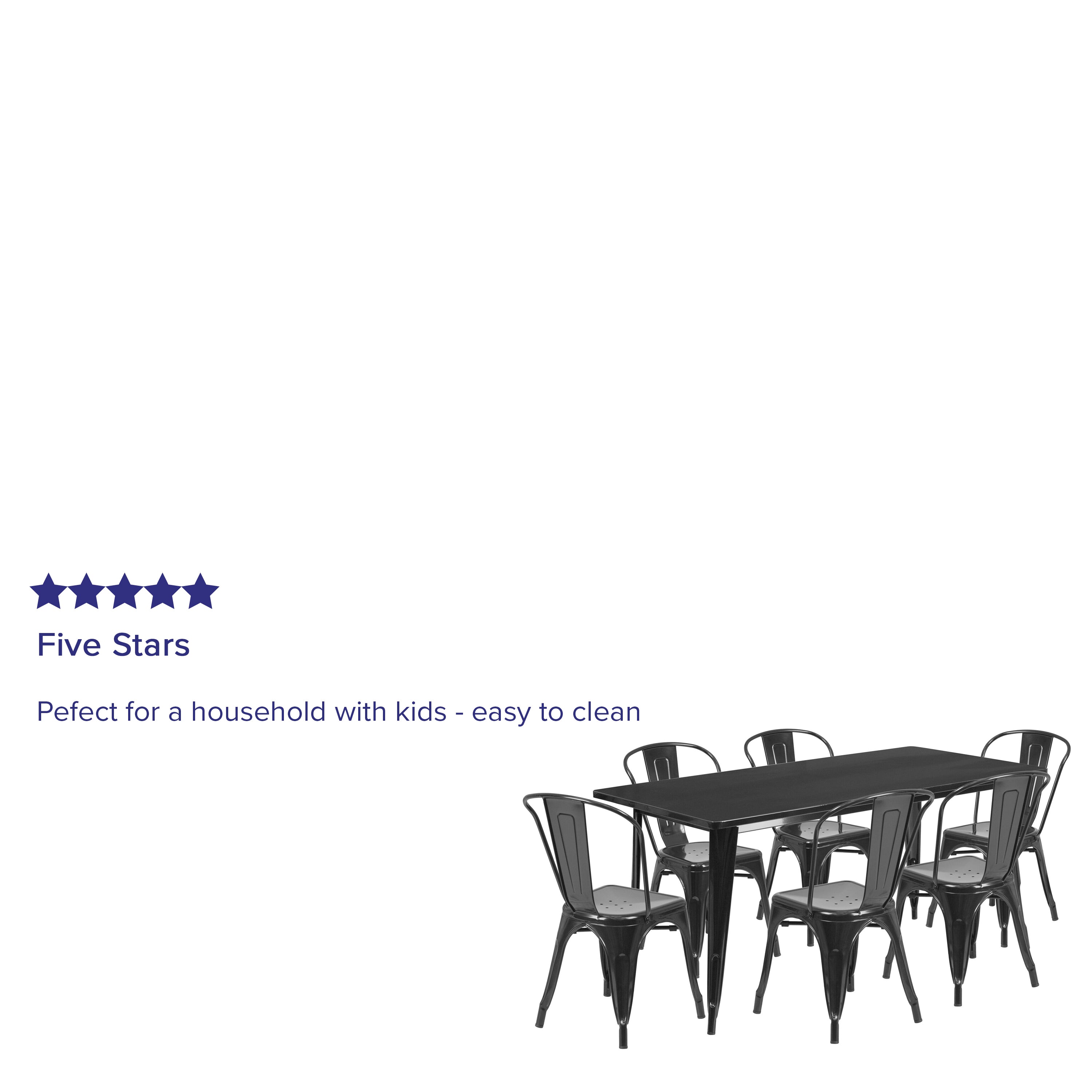 Gilbert Commercial Grade 31.5" x 63" Rectangular Black Metal Indoor-Outdoor Table Set with 6 Stack Chairs
