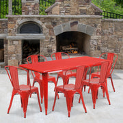 Gilbert Commercial Grade 31.5" x 63" Rectangular Red Metal Indoor-Outdoor Table Set with 6 Stack Chairs