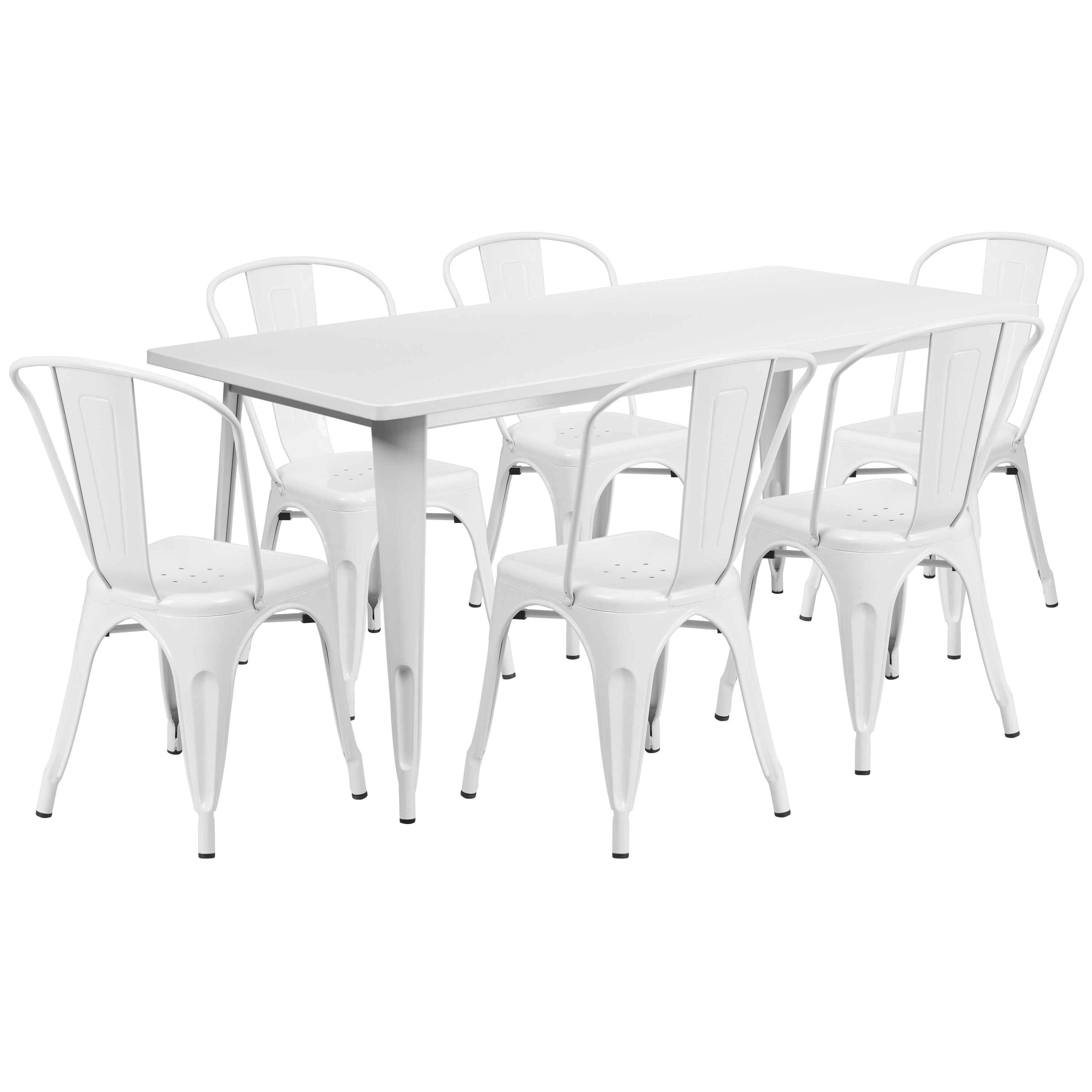 Gilbert Commercial Grade 31.5" x 63" Rectangular White Metal Indoor-Outdoor Table Set with 6 Stack Chairs