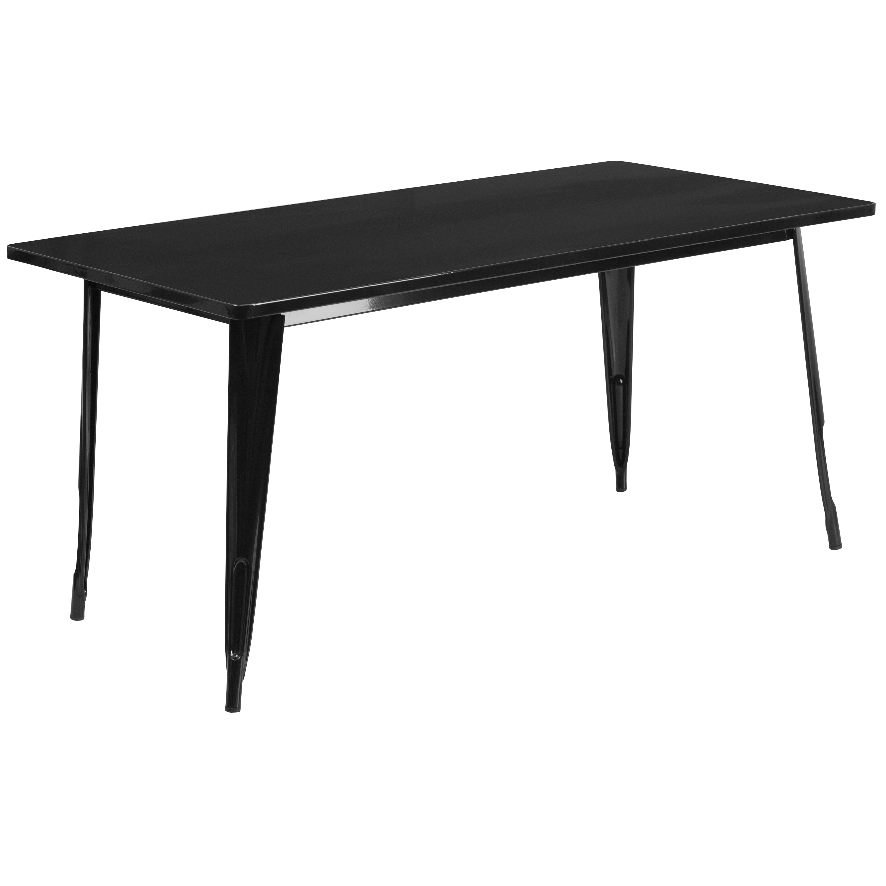 Oakley Commercial Grade 31.5" x 63" Rectangular Black Metal Indoor-Outdoor Table Set with 6 Arm Chairs