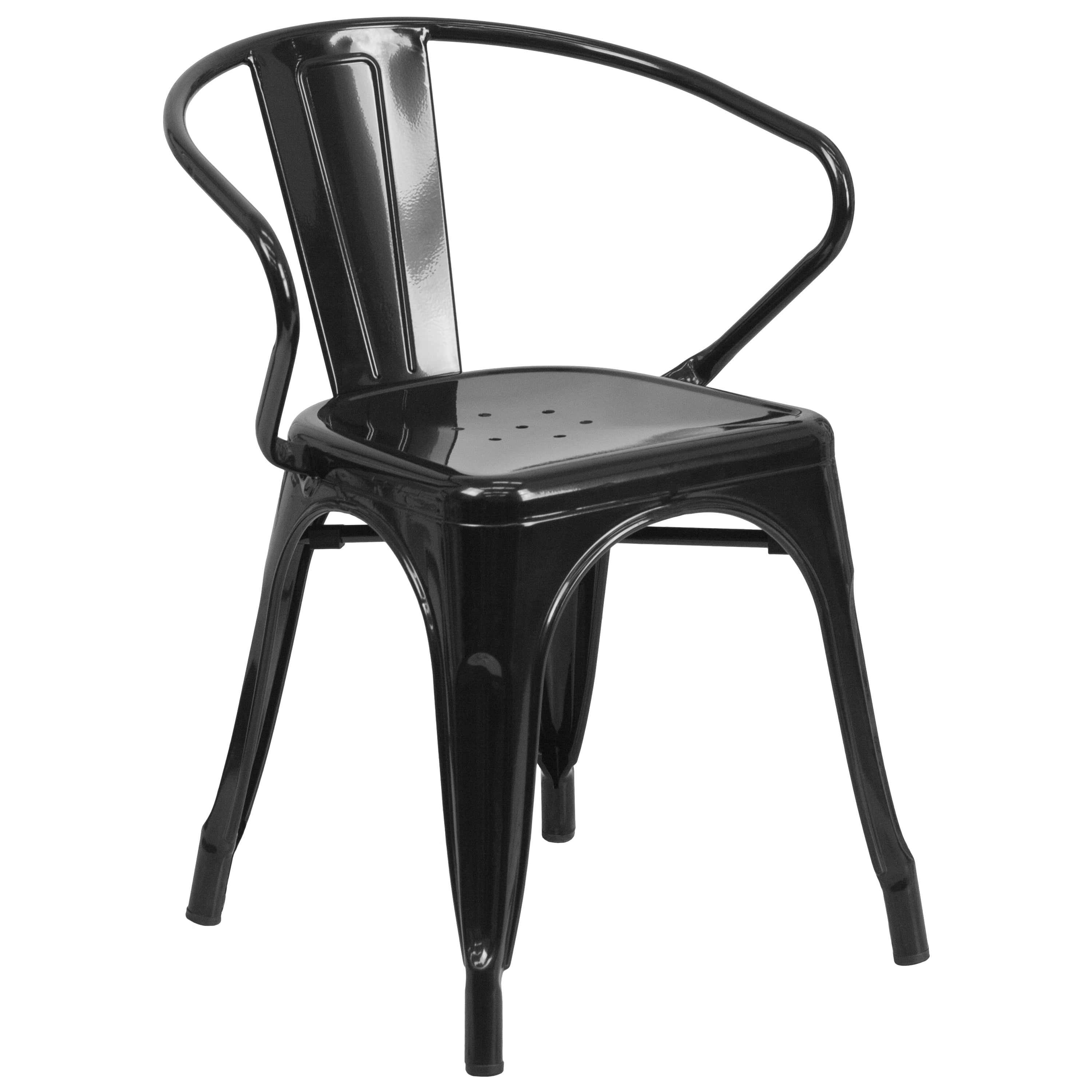 Oakley Commercial Grade 31.5" x 63" Rectangular Black Metal Indoor-Outdoor Table Set with 6 Arm Chairs