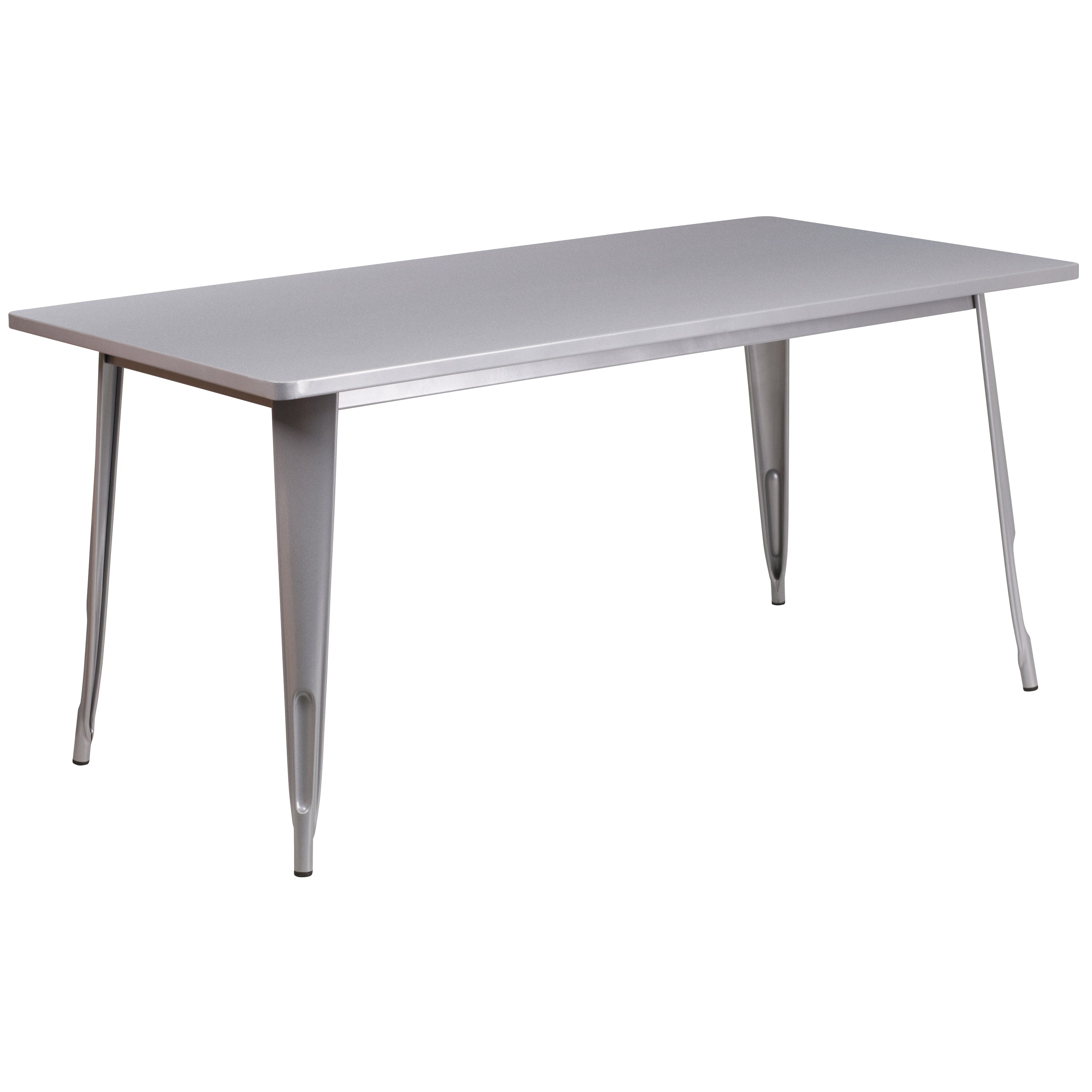 Oakley Commercial Grade 31.5" x 63" Rectangular Silver Metal Indoor-Outdoor Table Set with 6 Arm Chairs