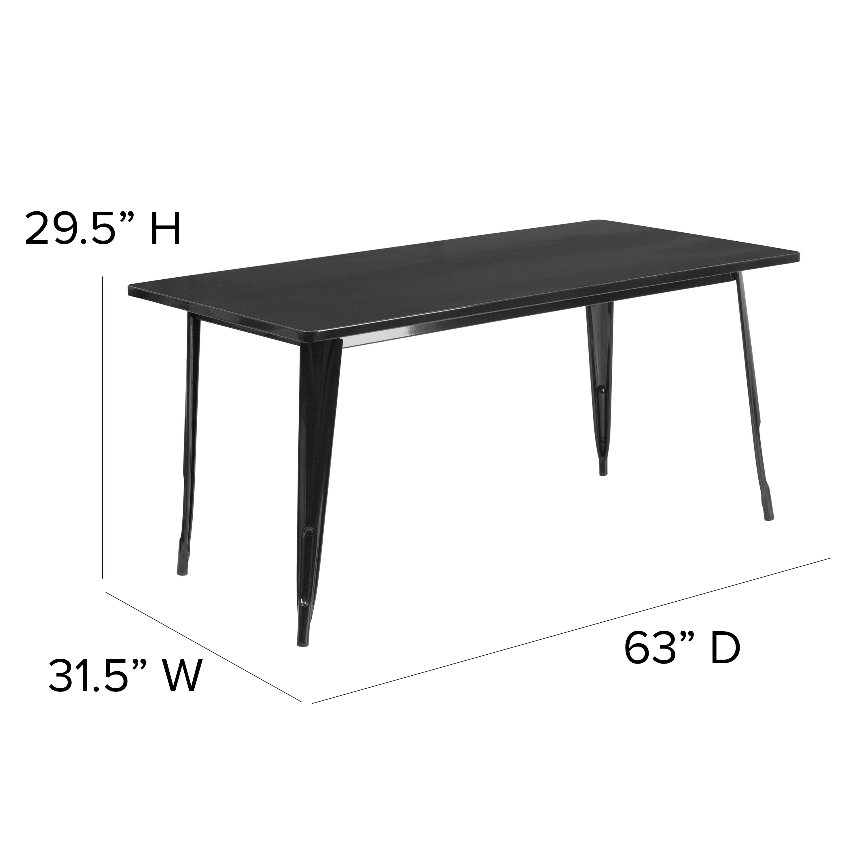 Charis Commercial Grade 31.5" x 63" Rectangular Black Metal Indoor-Outdoor Table