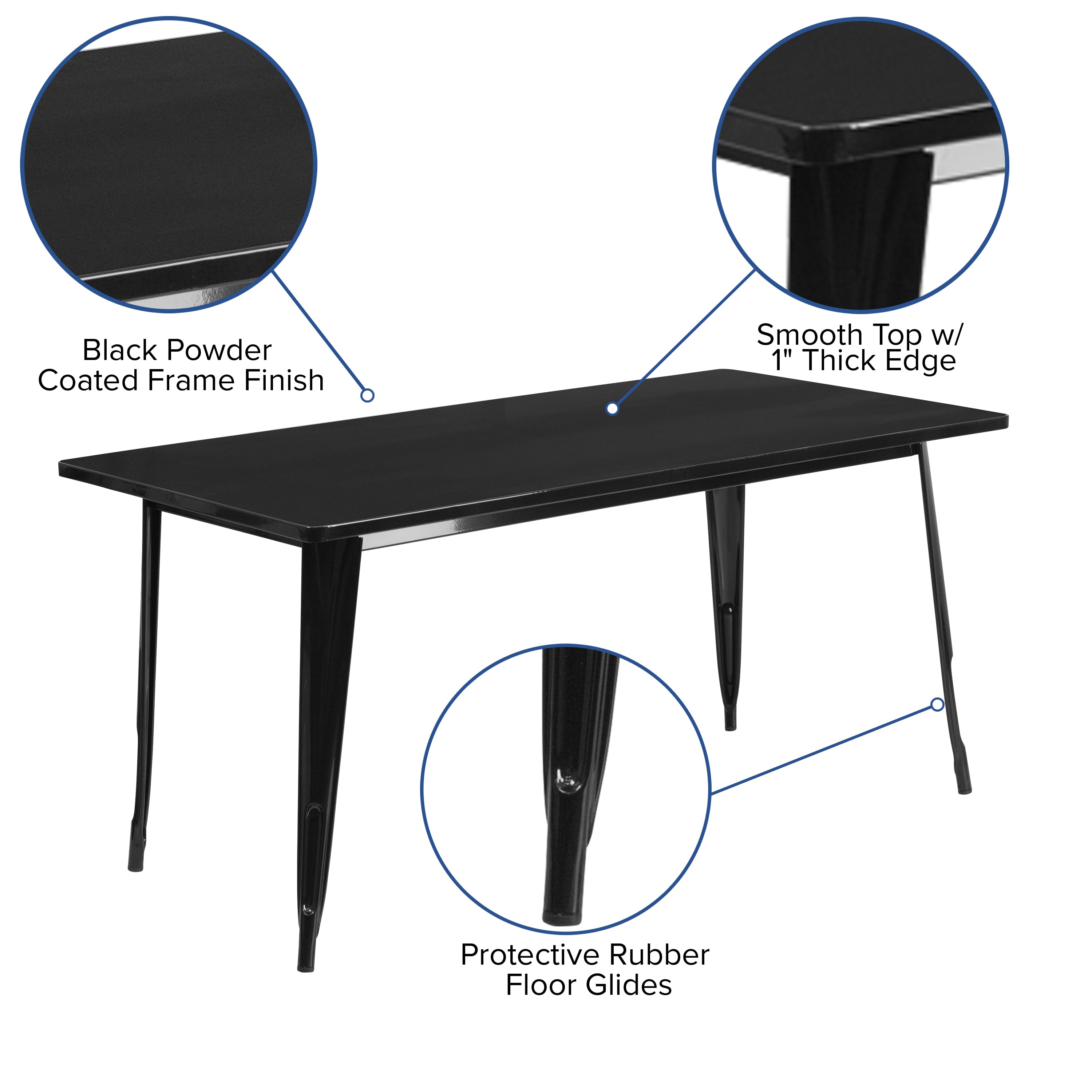 Charis Commercial Grade 31.5" x 63" Rectangular Black Metal Indoor-Outdoor Table