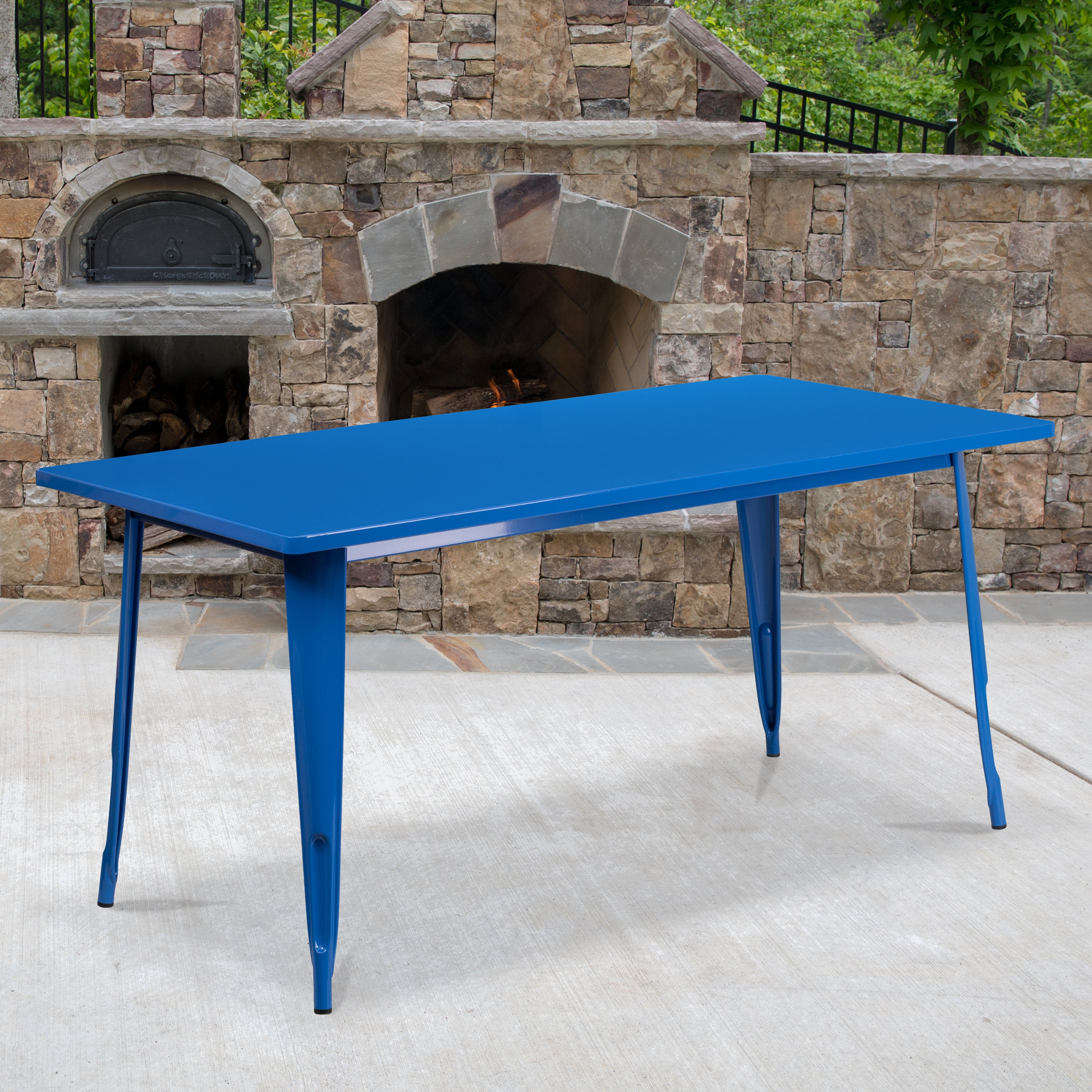 Charis Commercial Grade 31.5" x 63" Rectangular Blue Metal Indoor-Outdoor Table