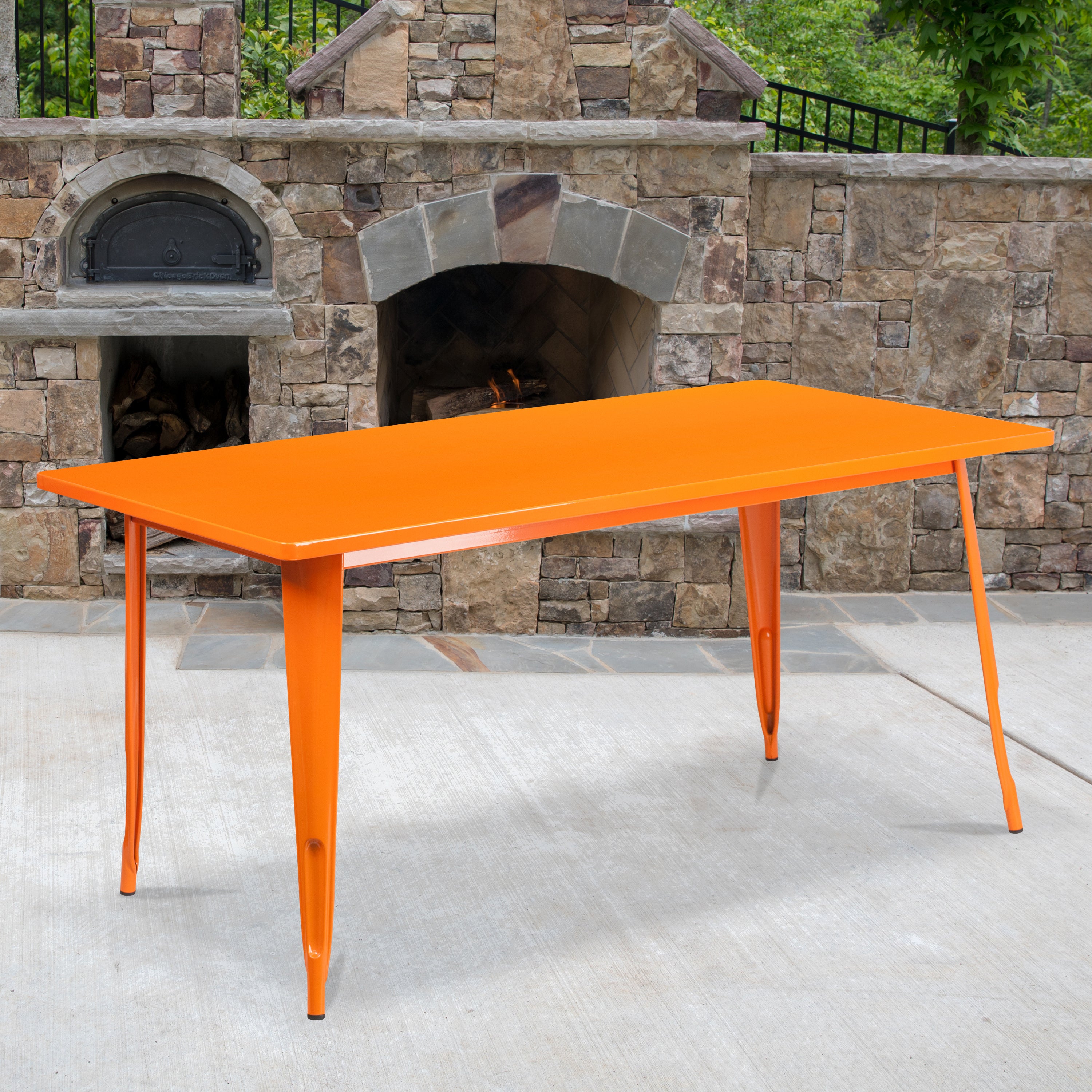 Charis Commercial Grade 31.5" x 63" Rectangular Orange Metal Indoor-Outdoor Table