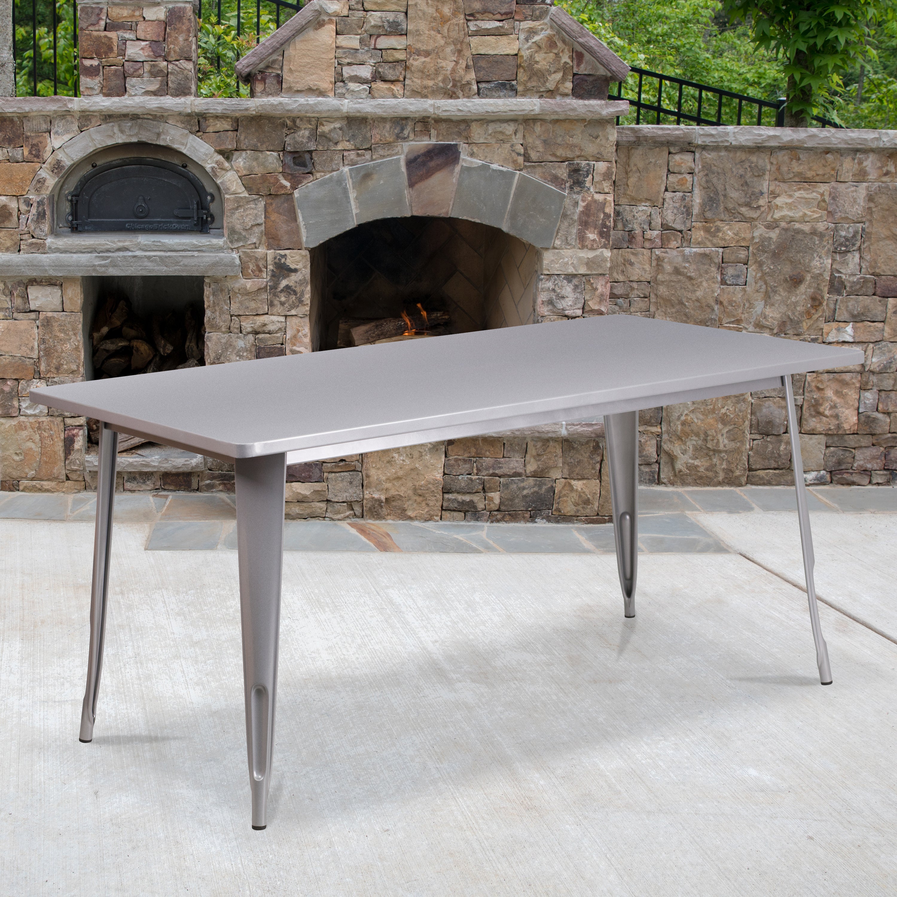 Charis Commercial Grade 31.5" x 63" Rectangular Silver Metal Indoor-Outdoor Table