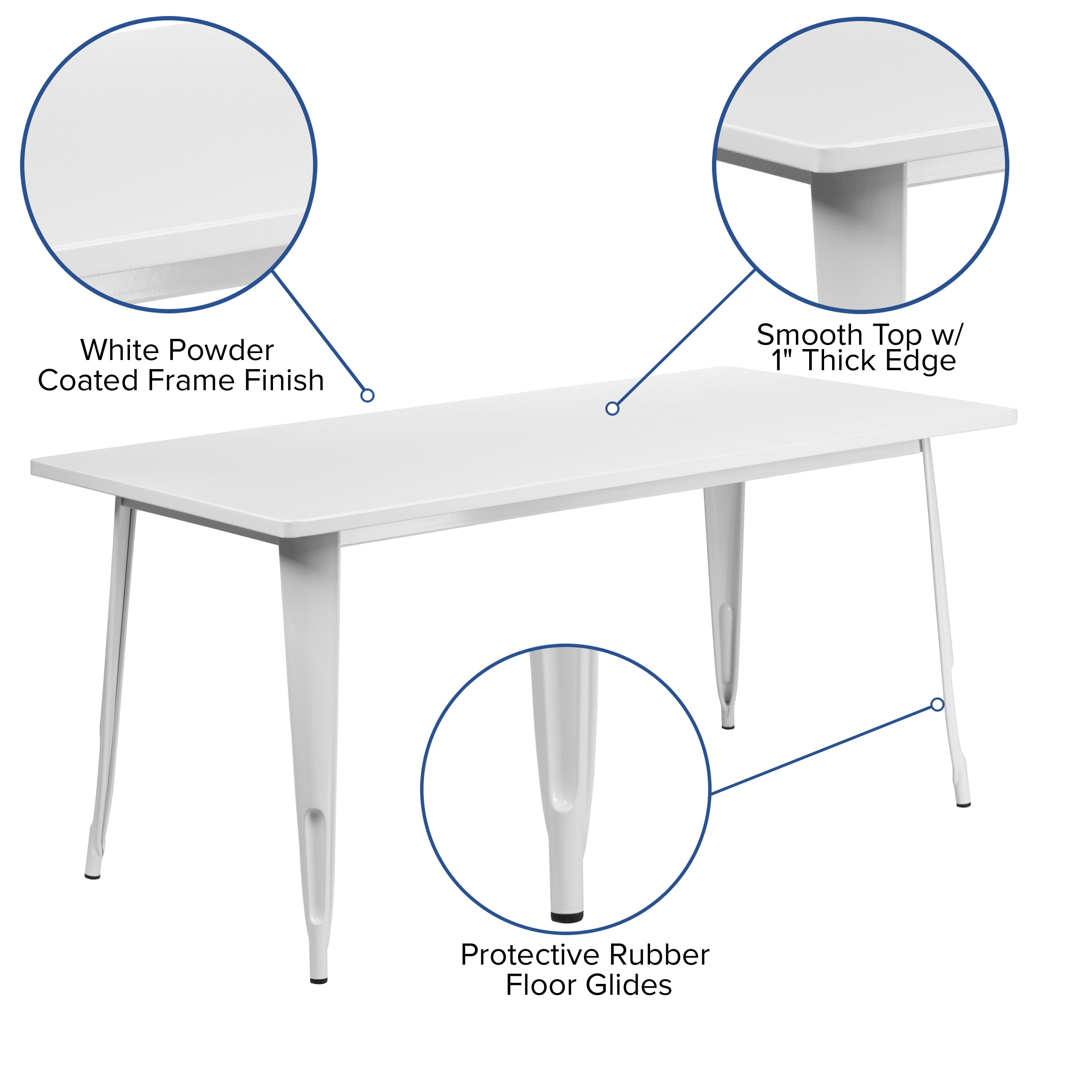 Charis Commercial Grade 31.5" x 63" Rectangular White Metal Indoor-Outdoor Table