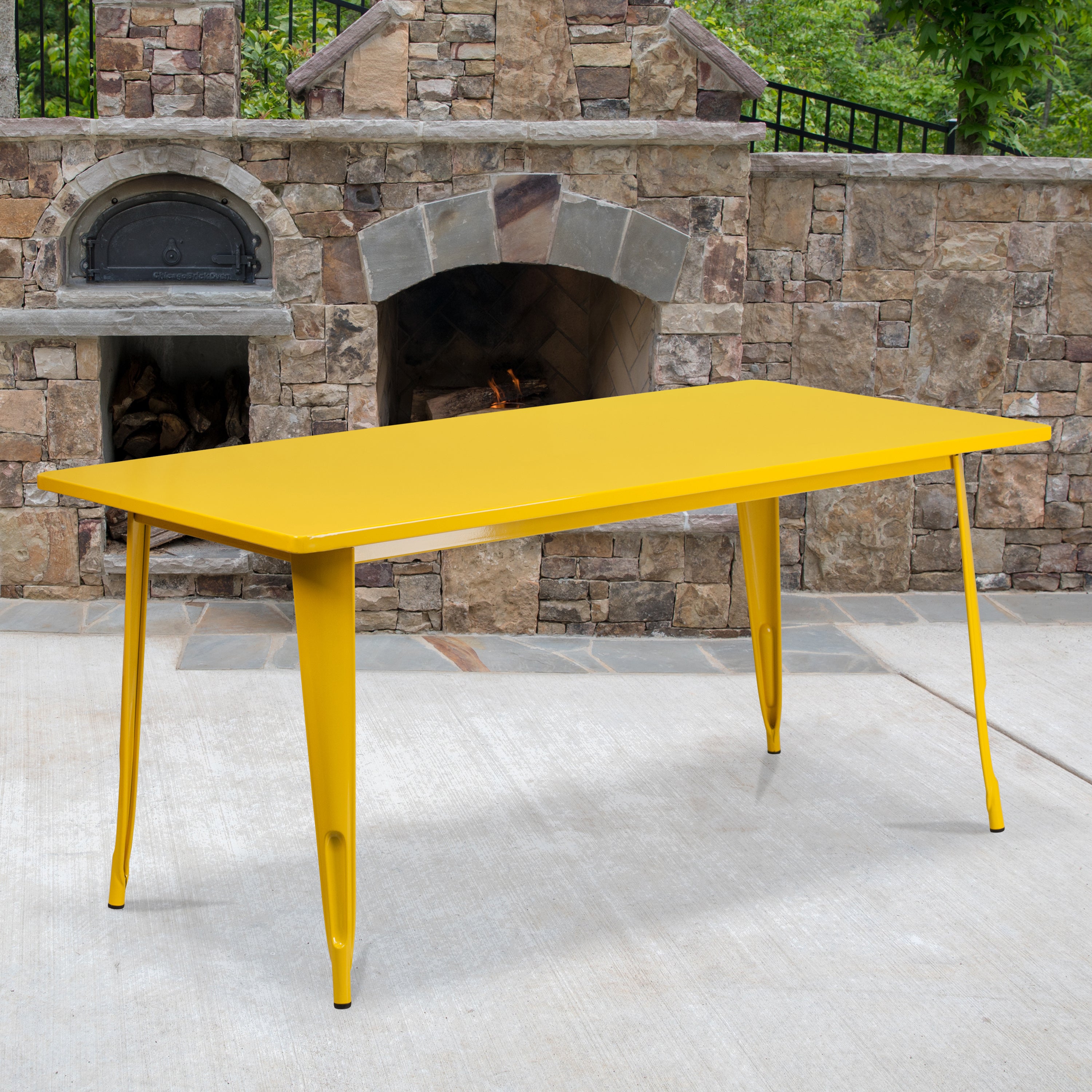 Charis Commercial Grade 31.5" x 63" Rectangular Yellow Metal Indoor-Outdoor Table