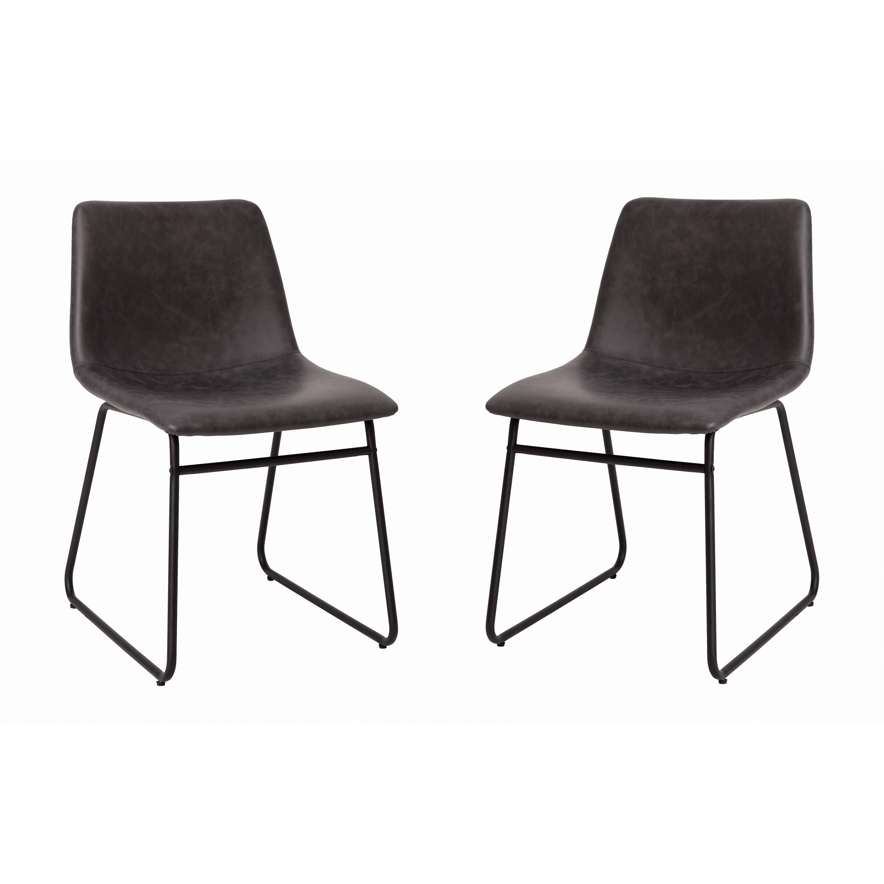 Butler 18 inch Dining Table Height Chair, Mid-Back Sled Base Dining Chair in Dark Gray LeatherSoft with Black Frame, Set of 2