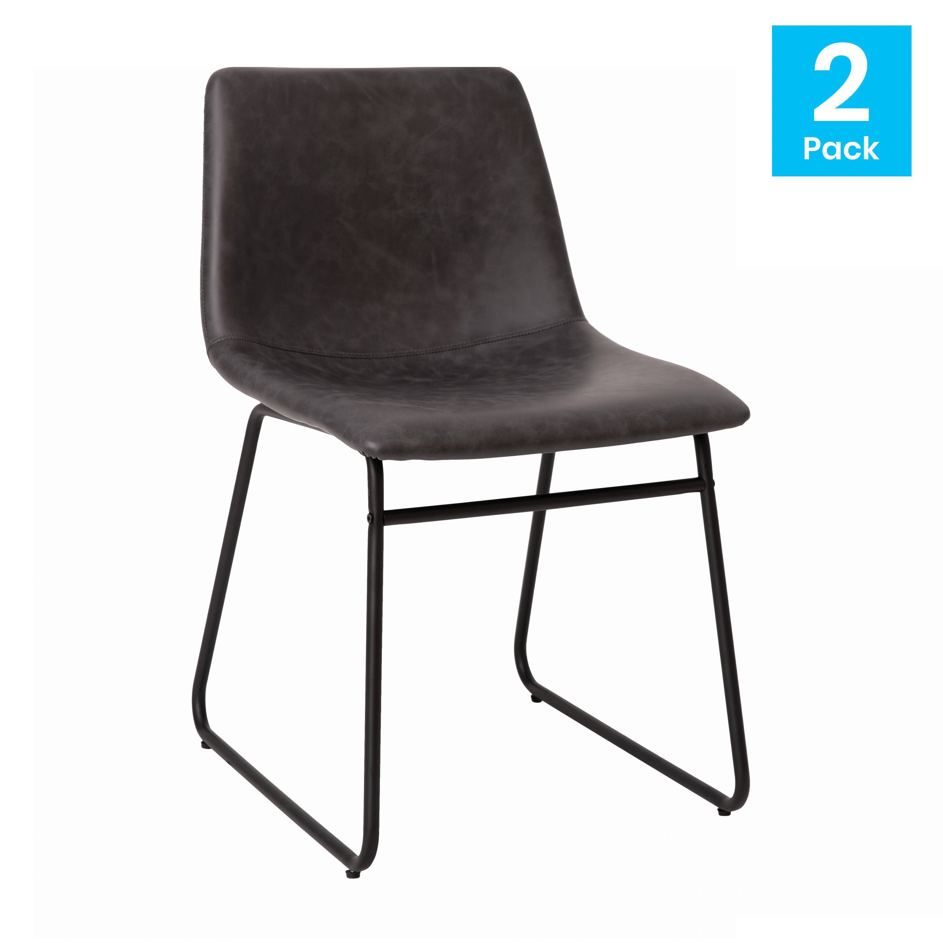 Butler 18 inch Dining Table Height Chair, Mid-Back Sled Base Dining Chair in Dark Gray LeatherSoft with Black Frame, Set of 2