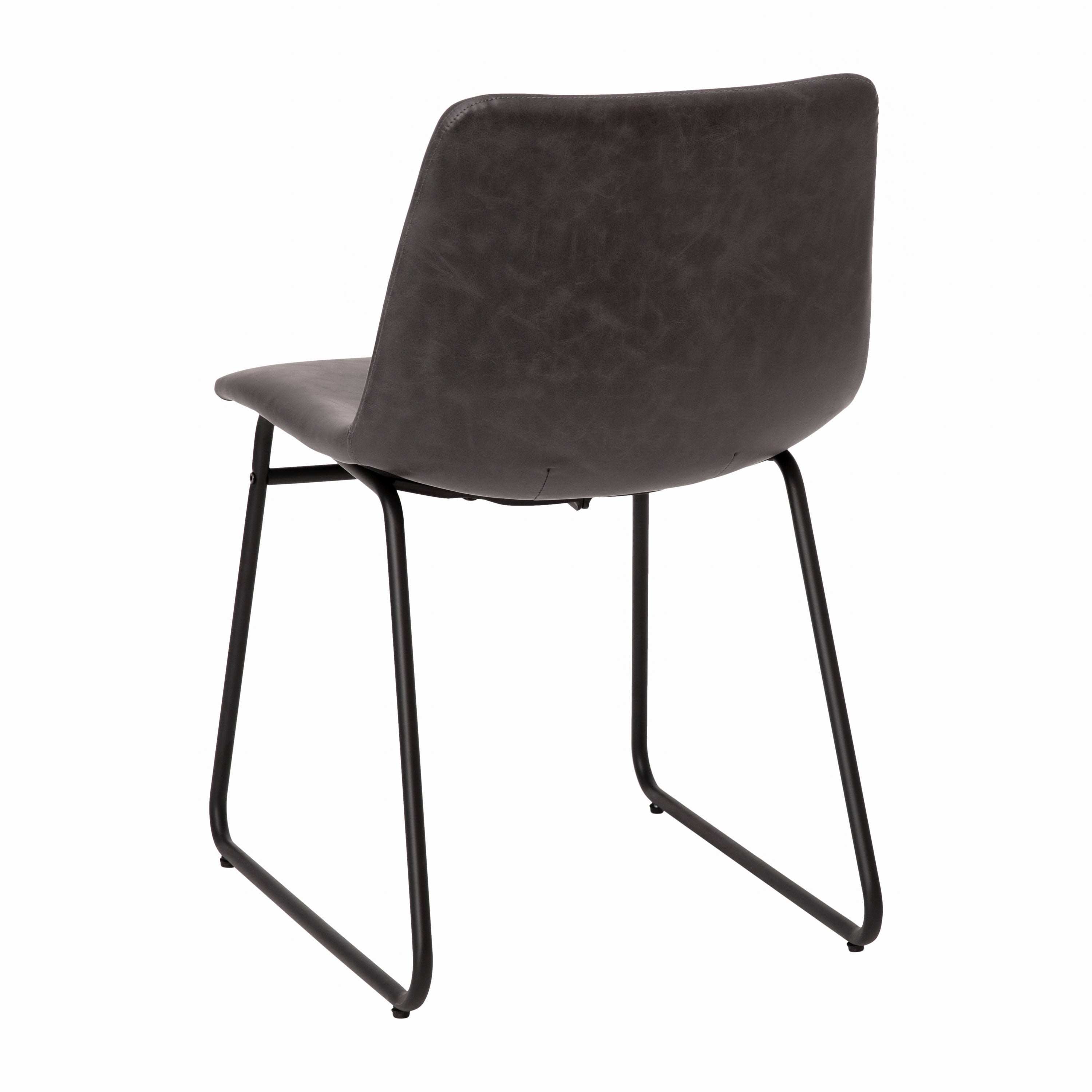 Butler 18 inch Dining Table Height Chair, Mid-Back Sled Base Dining Chair in Dark Gray LeatherSoft with Black Frame, Set of 2