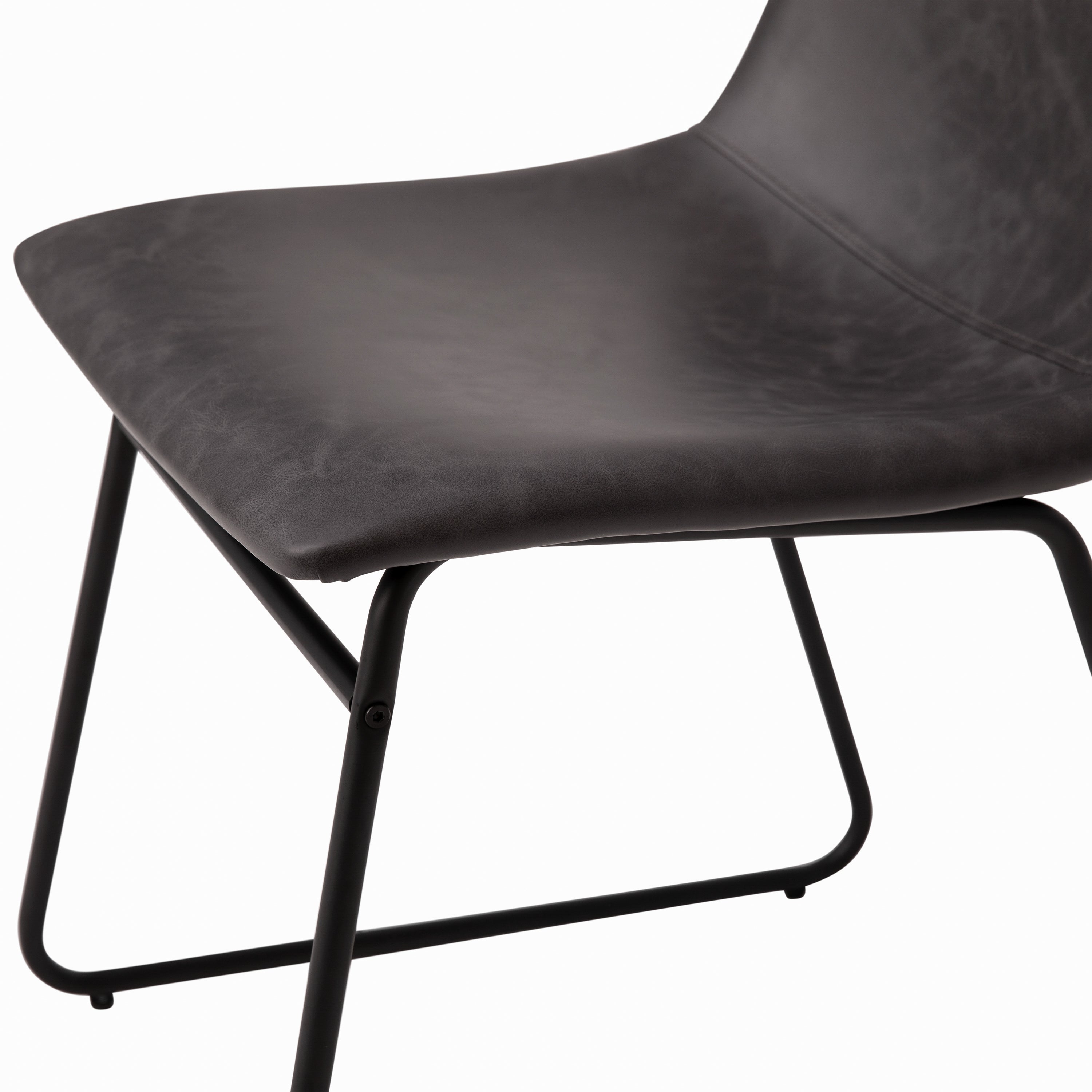 Butler 18 inch Dining Table Height Chair, Mid-Back Sled Base Dining Chair in Dark Gray LeatherSoft with Black Frame, Set of 2