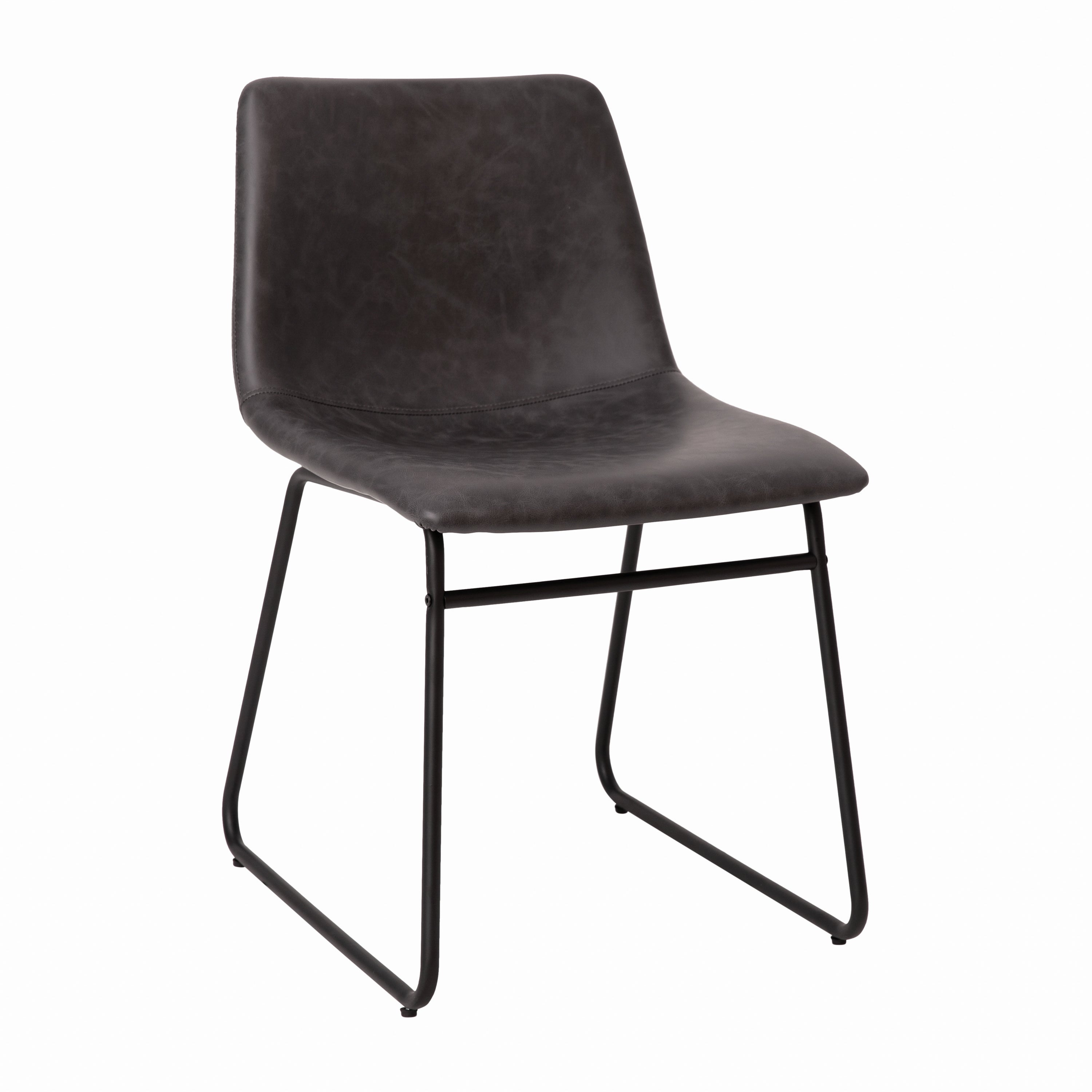 Butler 18 inch Dining Table Height Chair, Mid-Back Sled Base Dining Chair in Dark Gray LeatherSoft with Black Frame, Set of 2