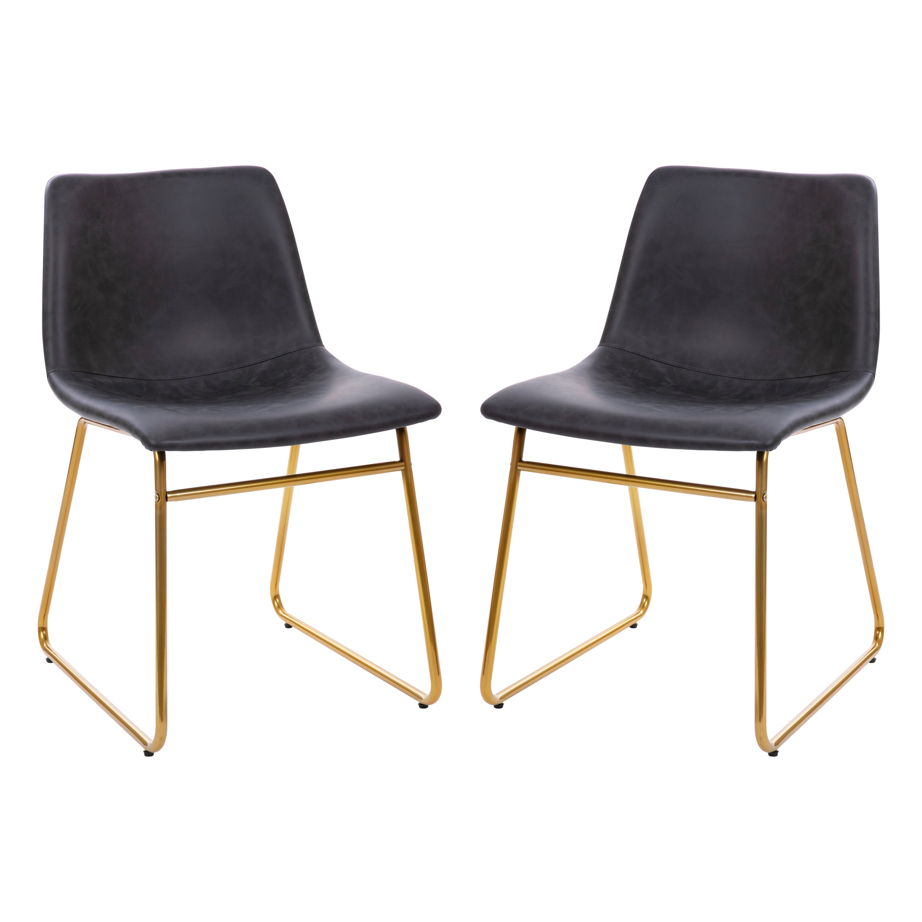 Butler 18 inch Dining Table Height Chair, Mid-Back Sled Base Dining Chair in Dark Gray LeatherSoft with Gold Frame, Set of 2