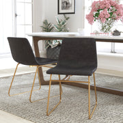 Butler 18 inch Dining Table Height Chair, Mid-Back Sled Base Dining Chair in Dark Gray LeatherSoft with Gold Frame, Set of 2