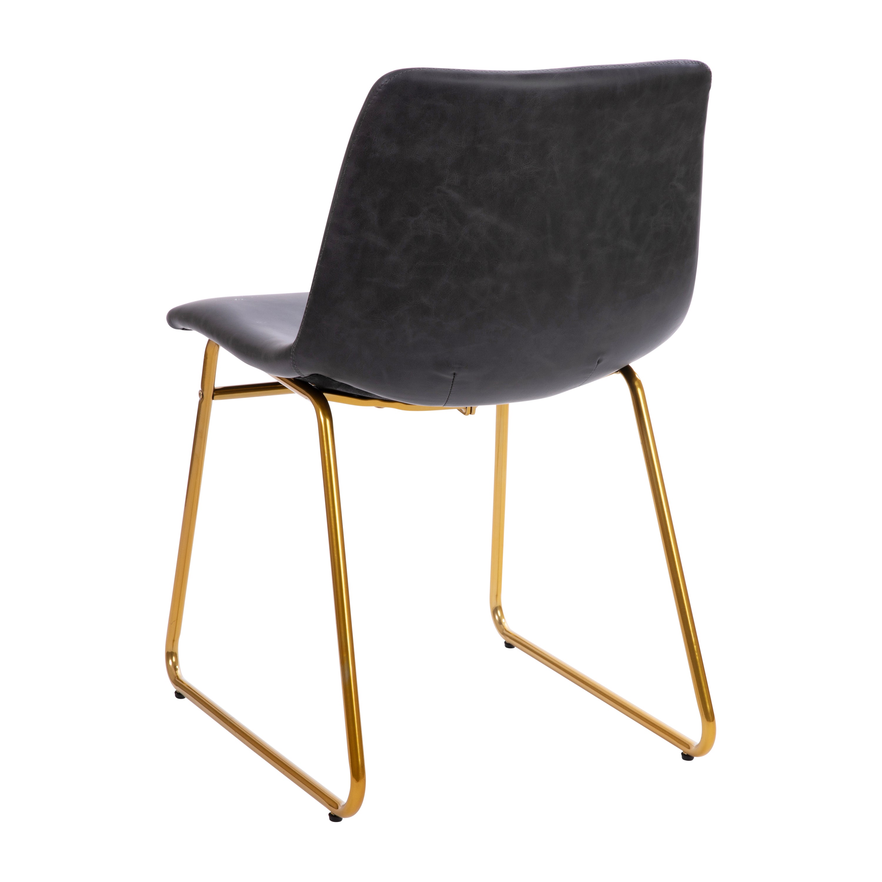 Butler 18 inch Dining Table Height Chair, Mid-Back Sled Base Dining Chair in Dark Gray LeatherSoft with Gold Frame, Set of 2