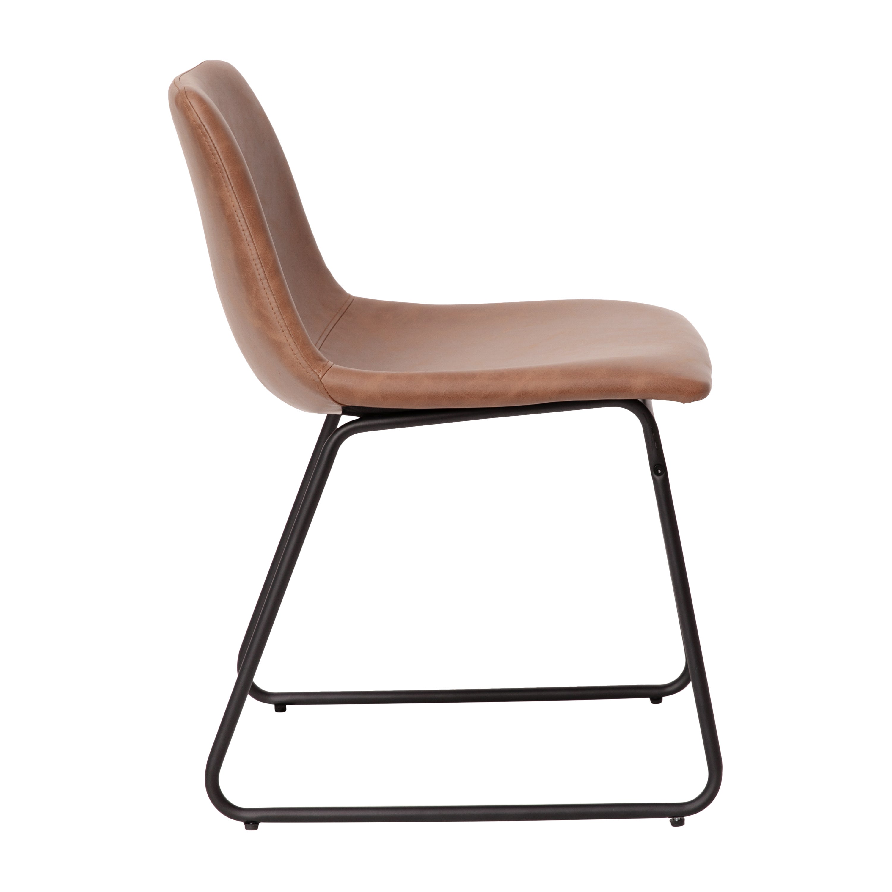 Butler 18 inch Dining Table Height Chair, Mid-Back Sled Base Dining Chair in Light Brown LeatherSoft with Black Frame, Set of 2