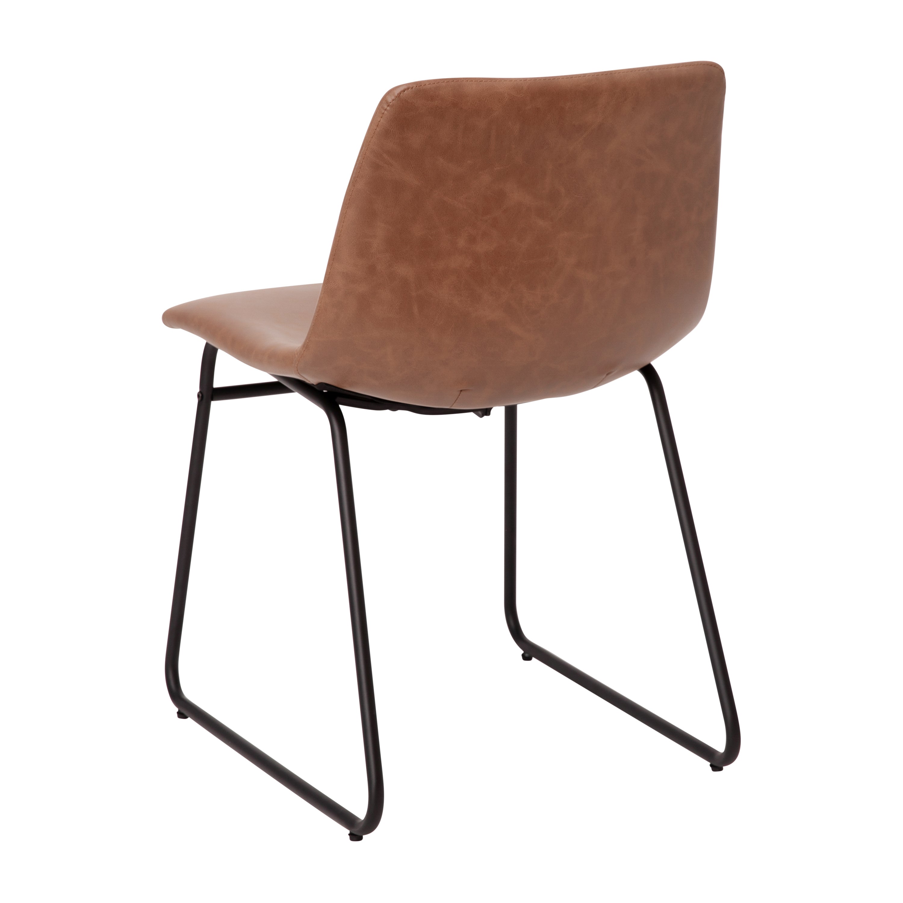 Butler 18 inch Dining Table Height Chair, Mid-Back Sled Base Dining Chair in Light Brown LeatherSoft with Black Frame, Set of 2