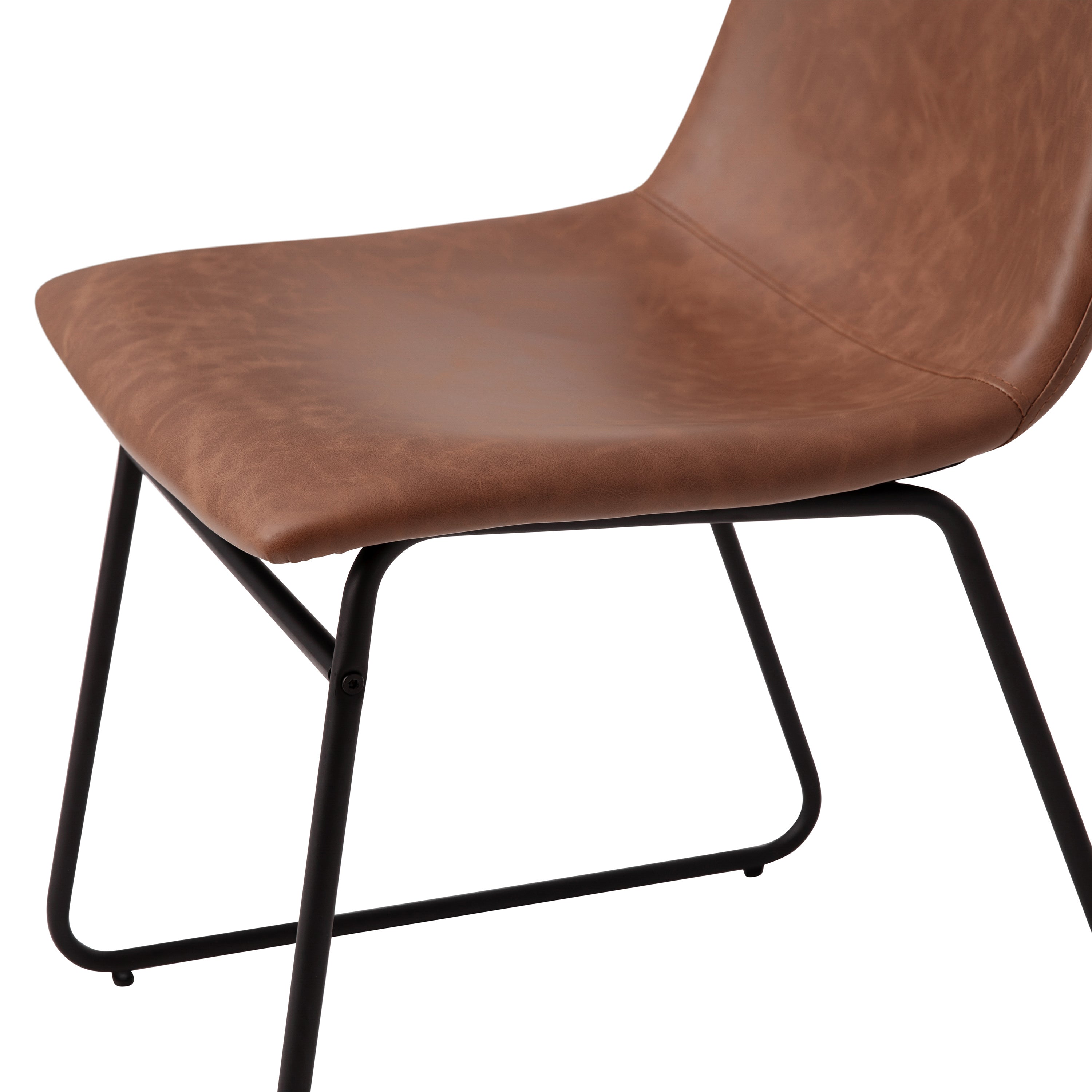 Butler 18 inch Dining Table Height Chair, Mid-Back Sled Base Dining Chair in Light Brown LeatherSoft with Black Frame, Set of 2